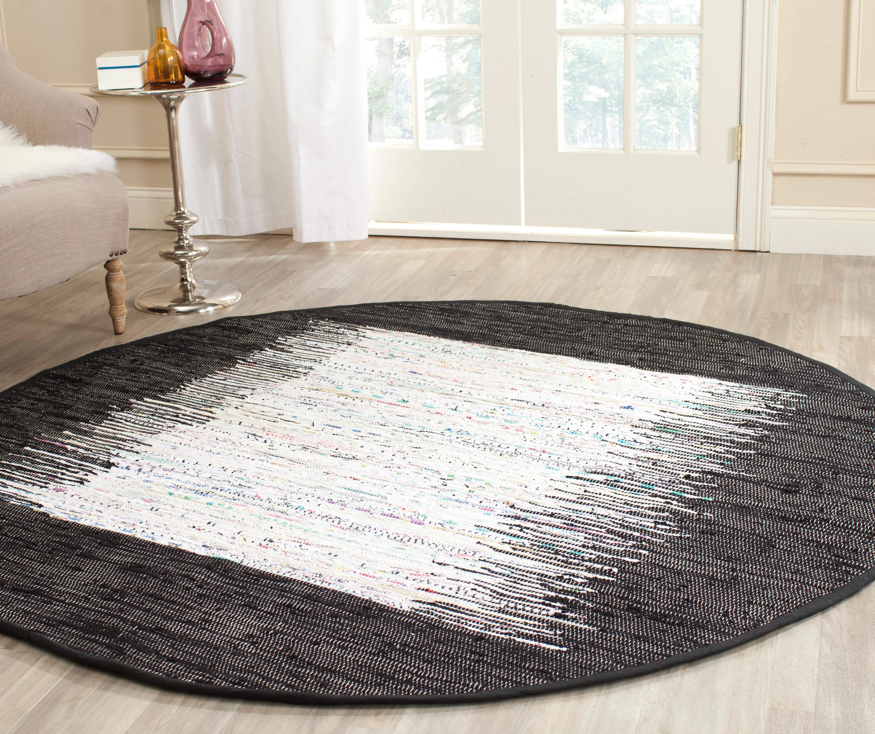 Safavieh MTK711H-6R Montauk Keeling 6 x 6 (ft) Cotton Ivory/Black Round Indoor Border Coastal Area rug