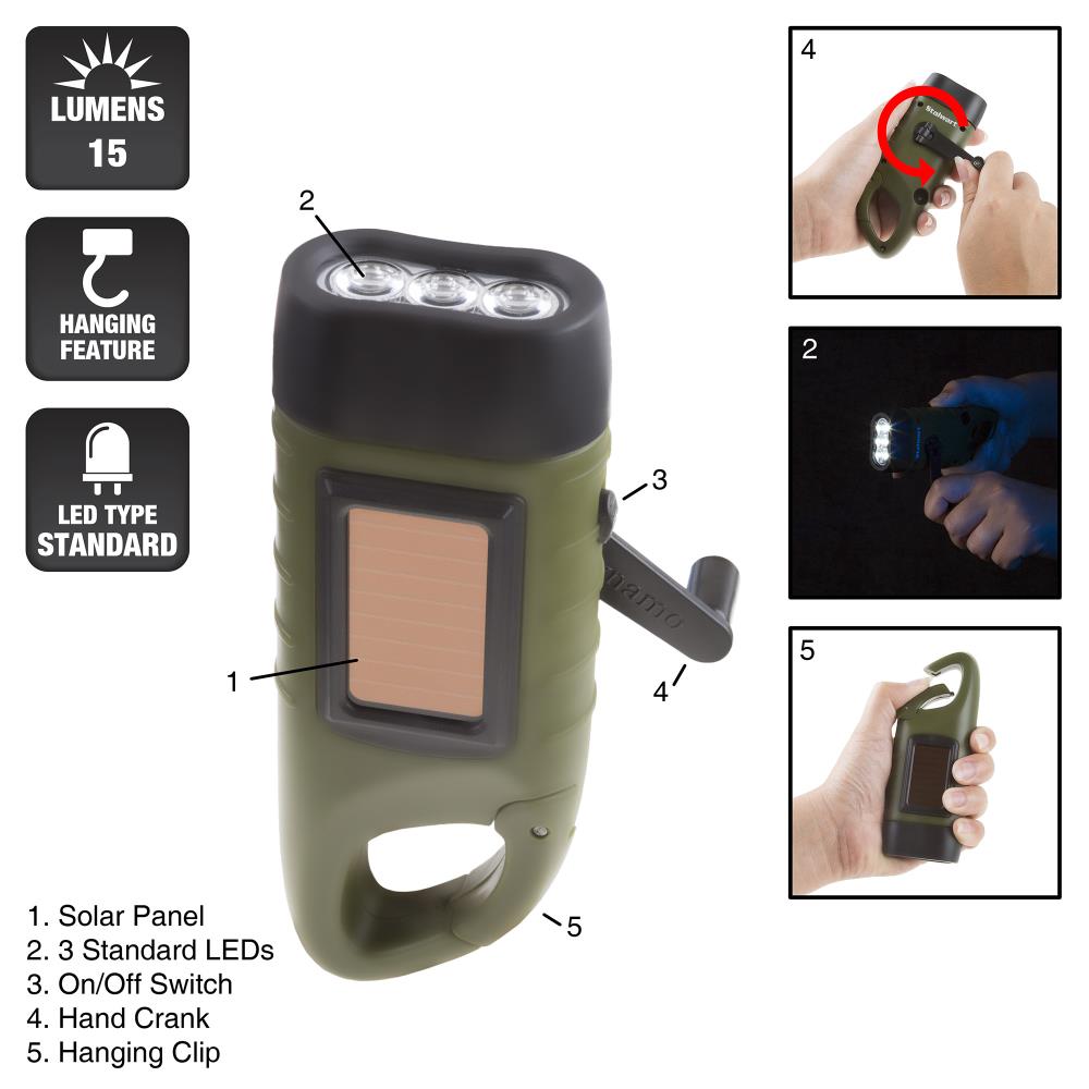 Hand Crank Solar Powered Flashlight, Emergency Rechargeable Led Flashlight,  Survival Flashlight, Quick Snap Carbiner Dynamo Flashlight Torch For Outdo