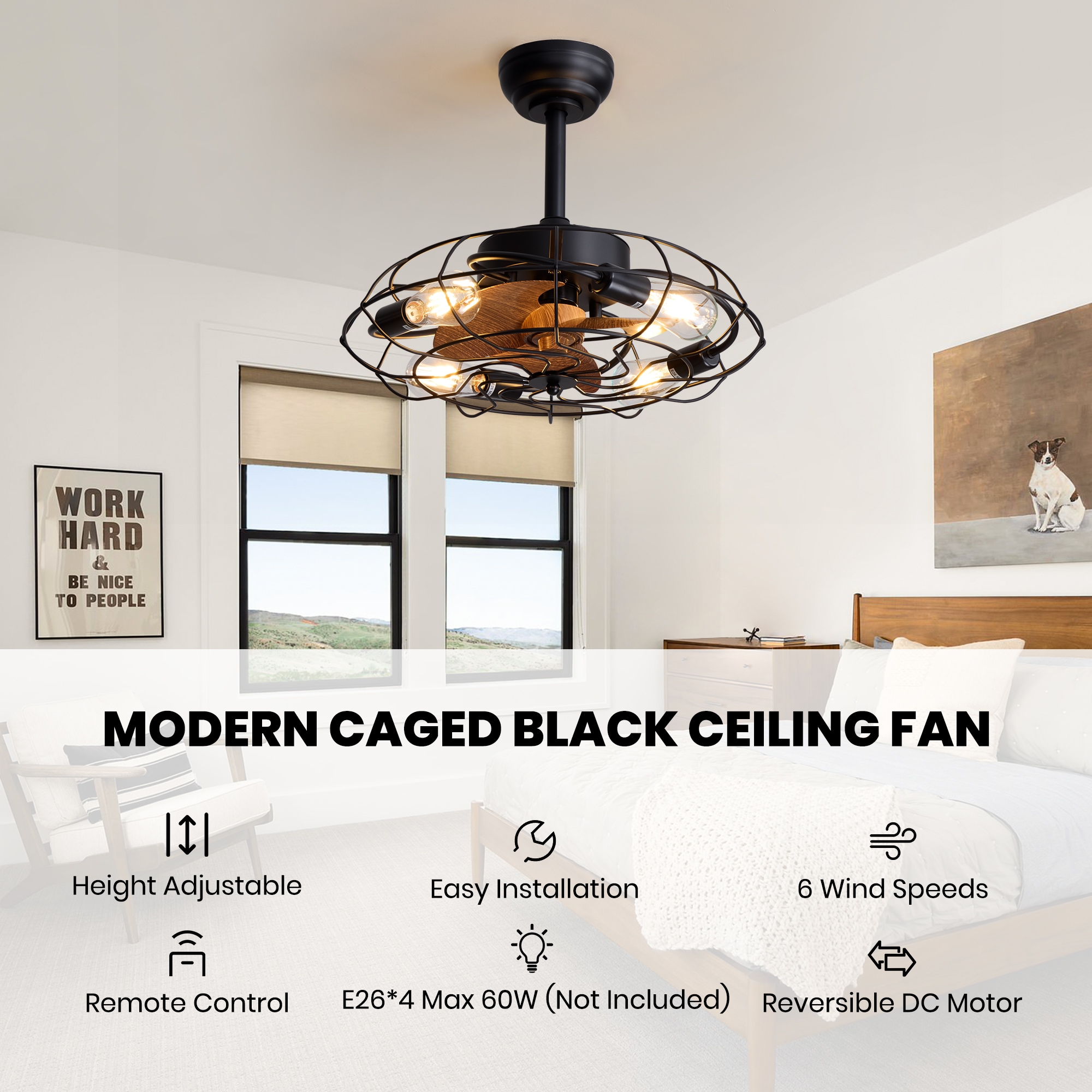 Antoine Low Profile Enclosed 21-in Modern Black with Abs Blades