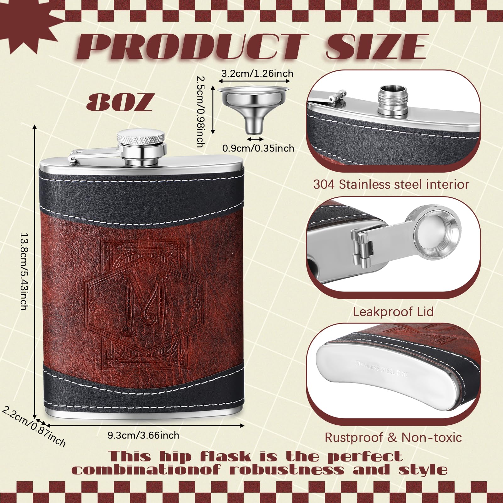 LILILIAN FMY Personalized Stainless Steel Leather Wrapped Hip Flask 8 ...