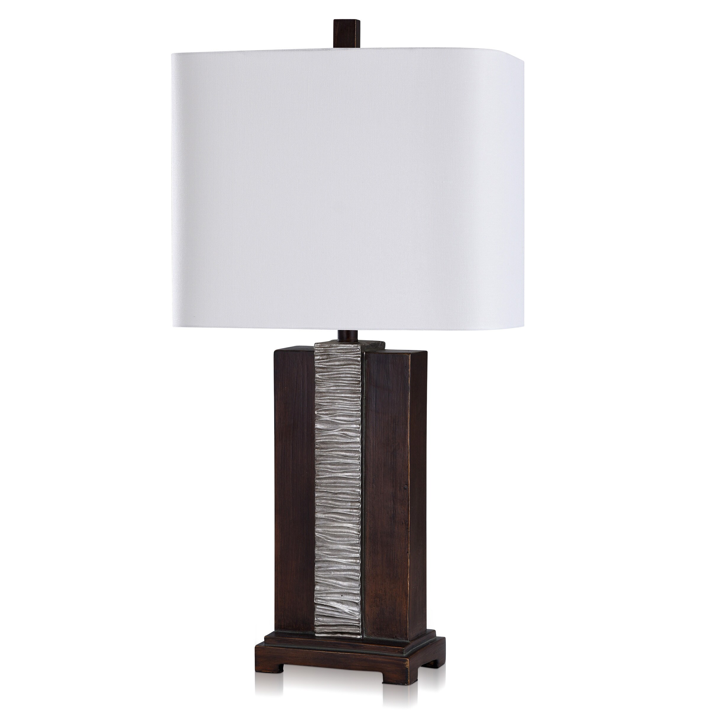 StyleCraft Home Collection KHL331344DS Owen Distressed Espresso, Silver Metallic 3-way Table Lamp with Linen Shade