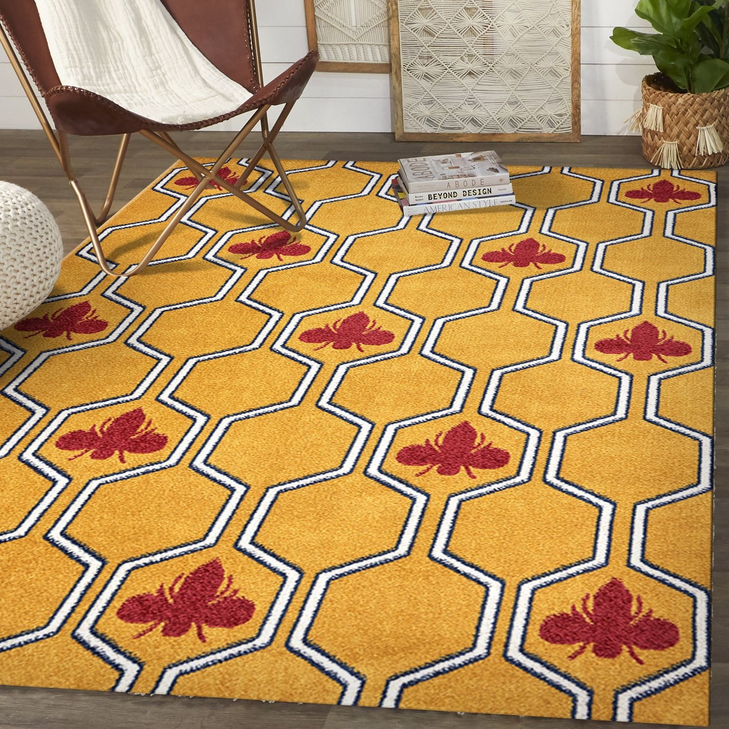 LR Home 4183A0084934J8 8 X 9 (ft) Yellow/Red/White/Navy Indoor Geometric Area Rug
