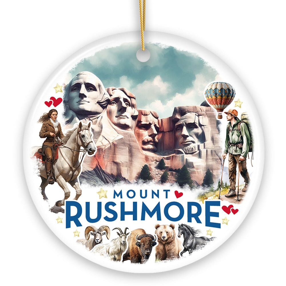 OrnamentallyYou 1905 Artistic Watercolor Mount Rushmore Historical Ceramic Ornament South Dakota Christmas Gift