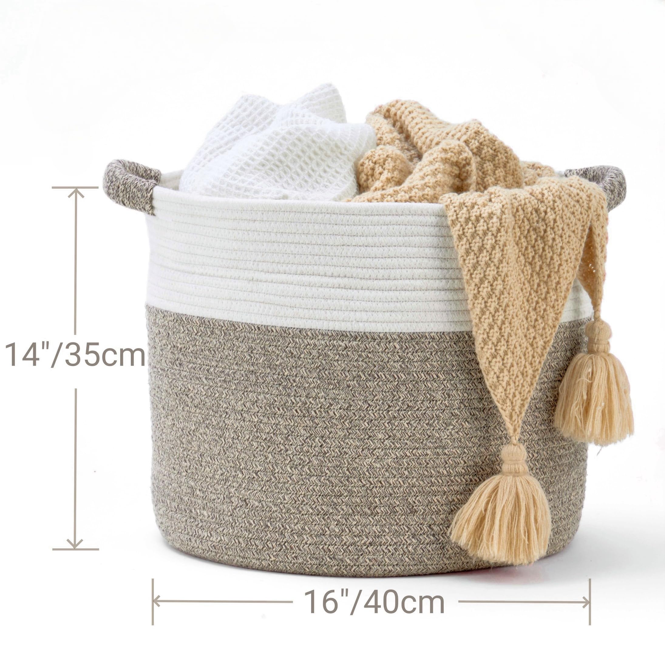 PIGFDK White and Mixed Brown Round Woven Cotton Rope Storage Basket ...