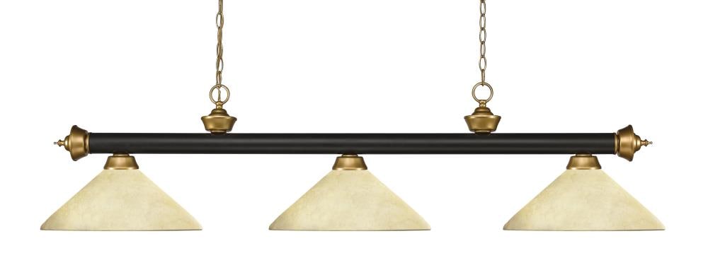 Z-Lite 200-3BRZ+SG-AGM14 Riviera Bronze + Satin Gold Incandescent Medium base (E-26) Pool Table Lighting