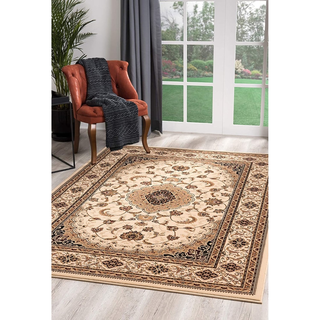 HomeRoots 4000395381 4 x 6 (ft) Olefin Cream Rectangular Indoor Medallion Area rug