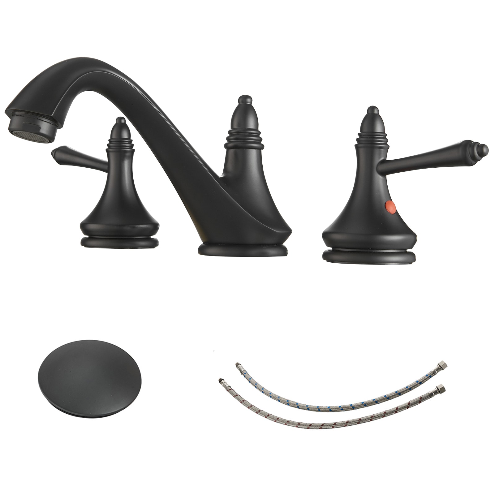 BWE A-916438-BLACK Matte Black Widespread 2-handle WaterSense Mid-arc Commercial/Residential Handle Bathroom Sink Faucet with Drain