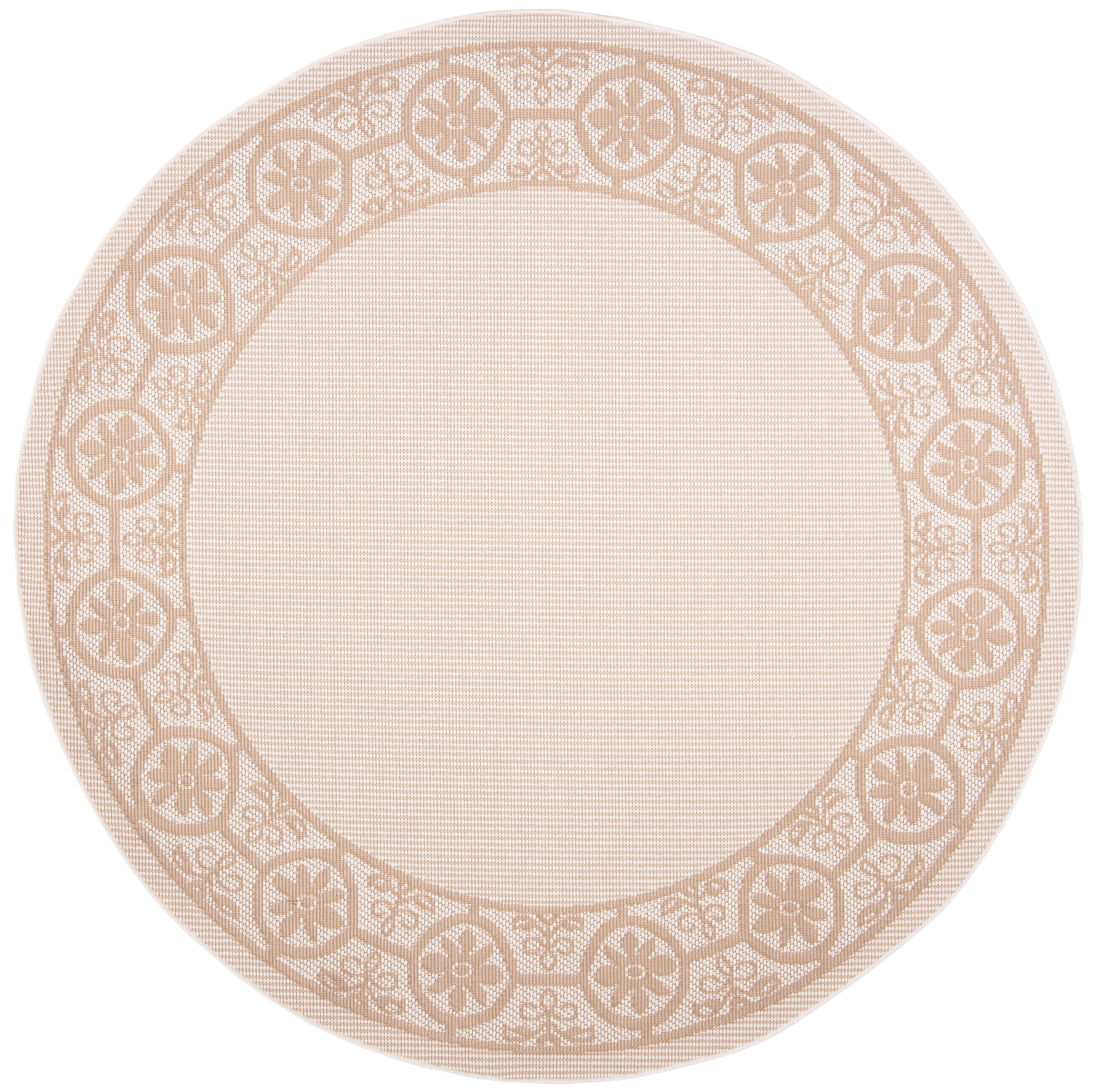 Safavieh BMU815C-7R Bermuda 800 Almedia 7 x 7 (ft) Loomed Polypropylene Ivory/Beige Round Indoor/Outdoor Border Farmhouse/Cottage Area rug