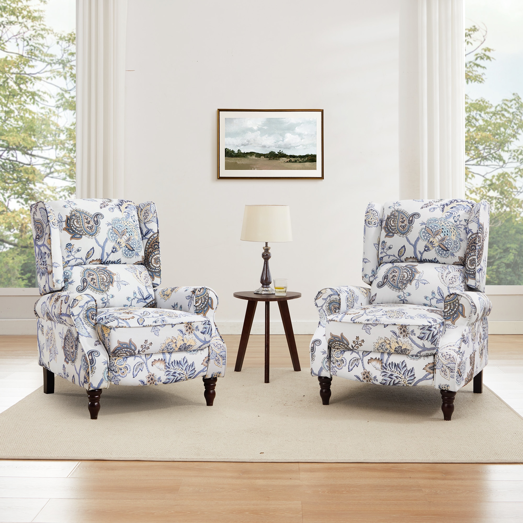 LUE BONA 2SN-007-04LS Floral Print Muslin Upholstered Tufted Recliner