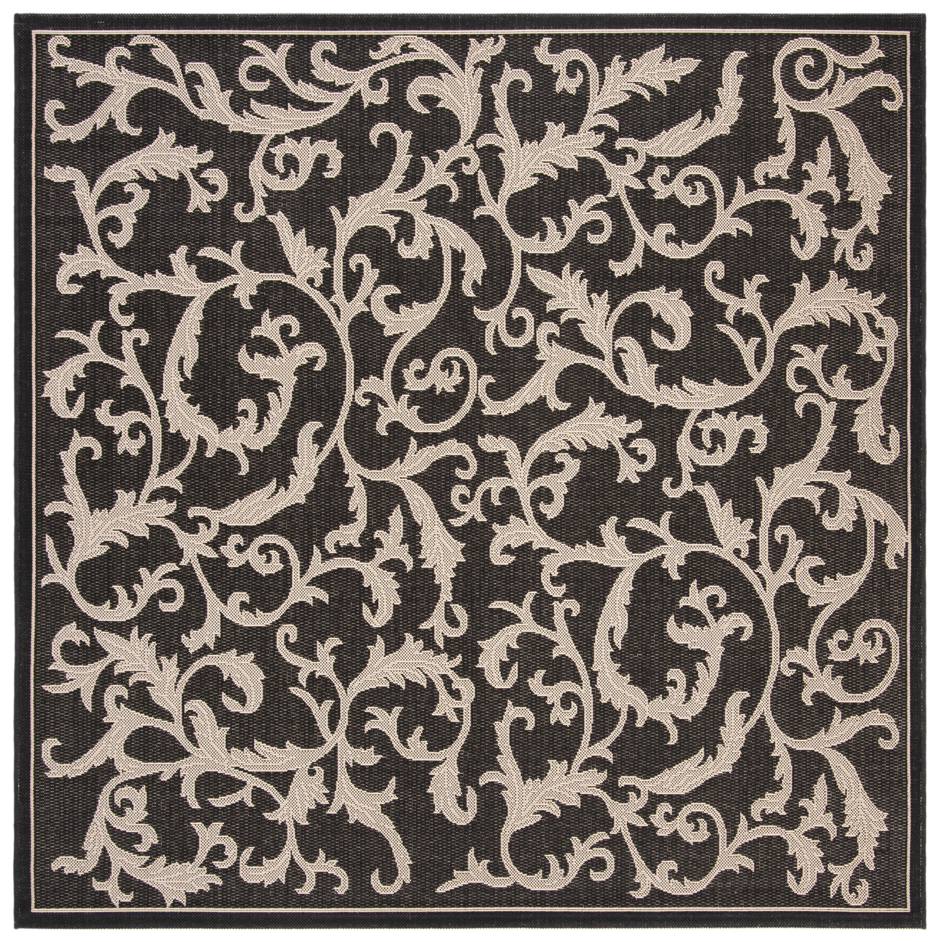Sierra Courtyard Black and Sand Square Synthetic Area Rug