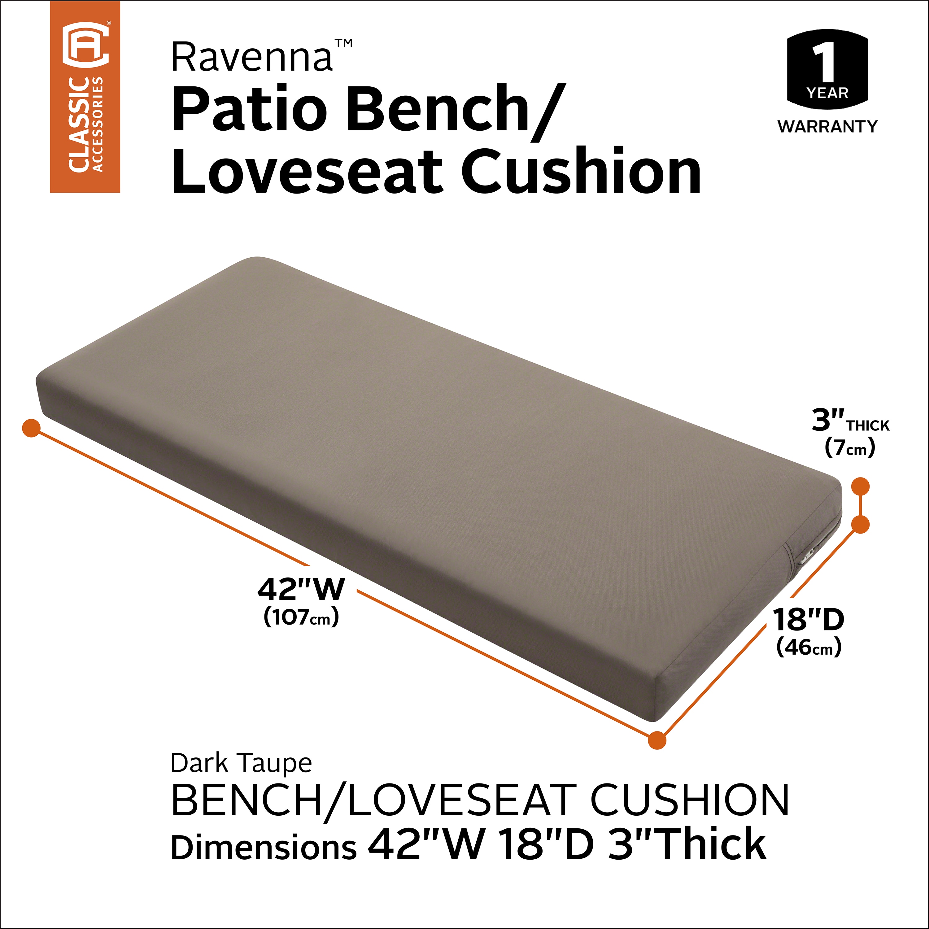 Taupe top bench cushion