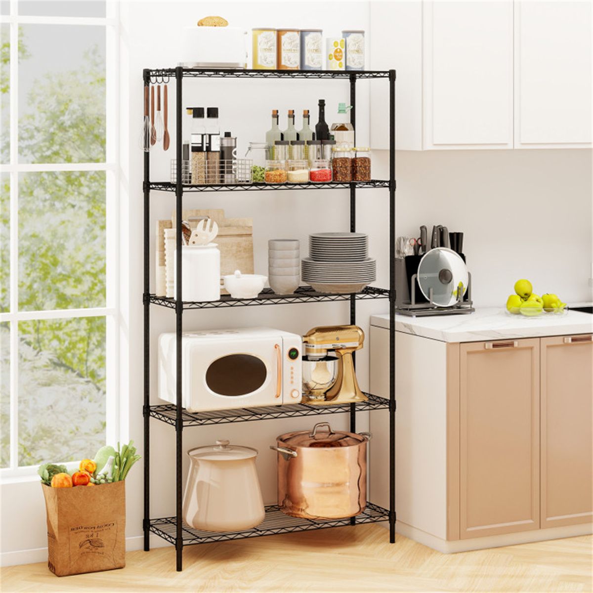 JUSHUA 5-Tier Heavy-Duty Metal Wire Shelving 1250LBS Total Capacity ...