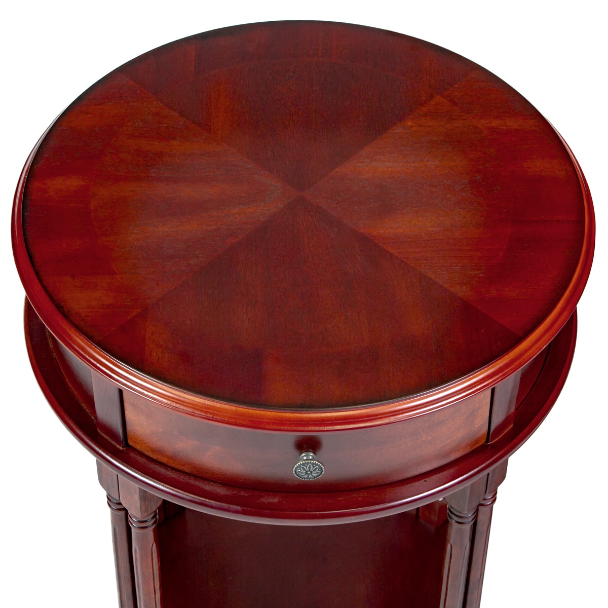 Cherry Finish Round Wood Accent Table with Storage