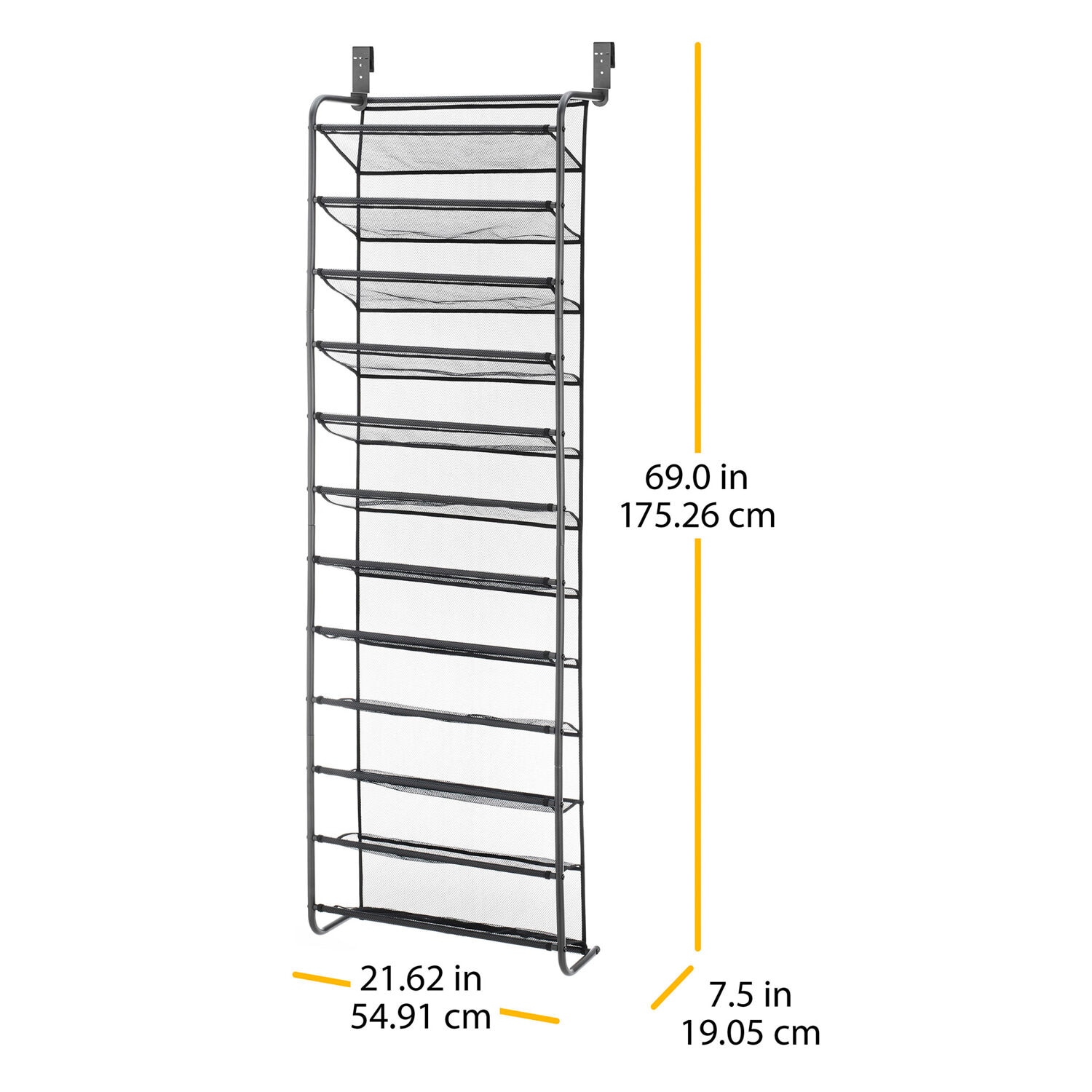 Gunmetal Gray Over-the-Door 36-Pair Shoe Rack with Mesh