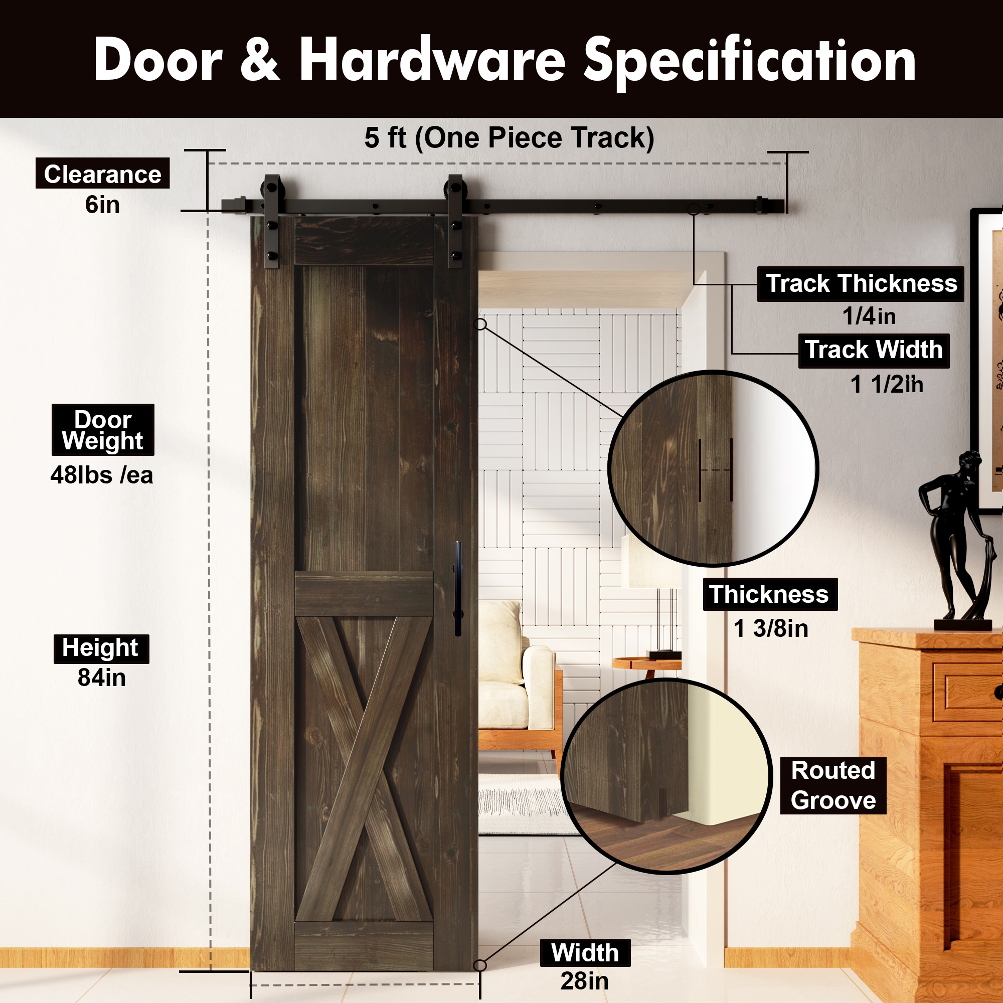 HOMACER YT1TGH060C-2884-X-EB Barn-Doors - View #7