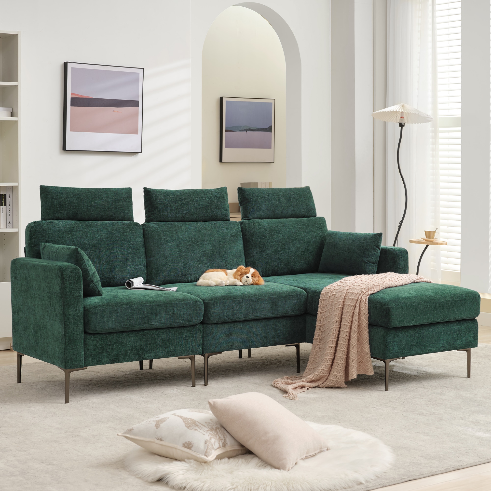VOUA SAF-XNE3R1G-GR 3-Seat 89-in Modern Green Microfiber Sectional