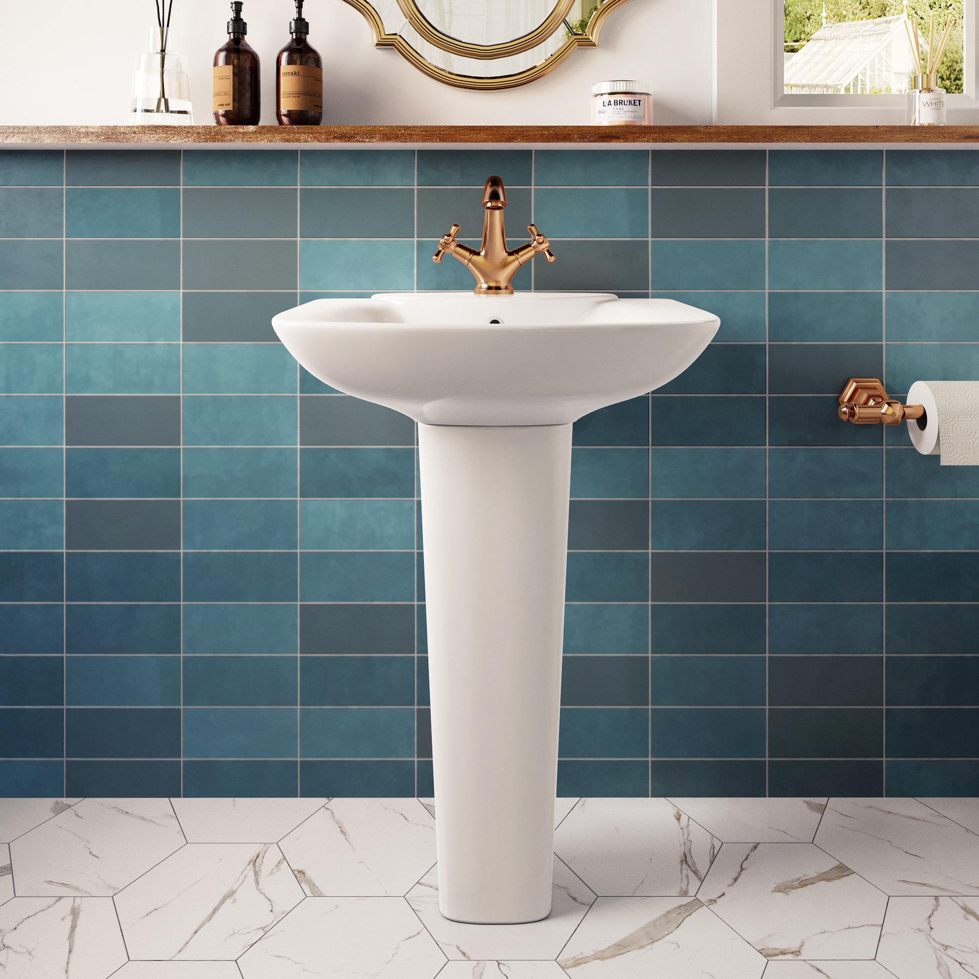 DeerValley DV-1P526 Apex Ceramic Traditional White Pedestal Sink Combo ( 24.02-in x 19.29-in x 33.86-in