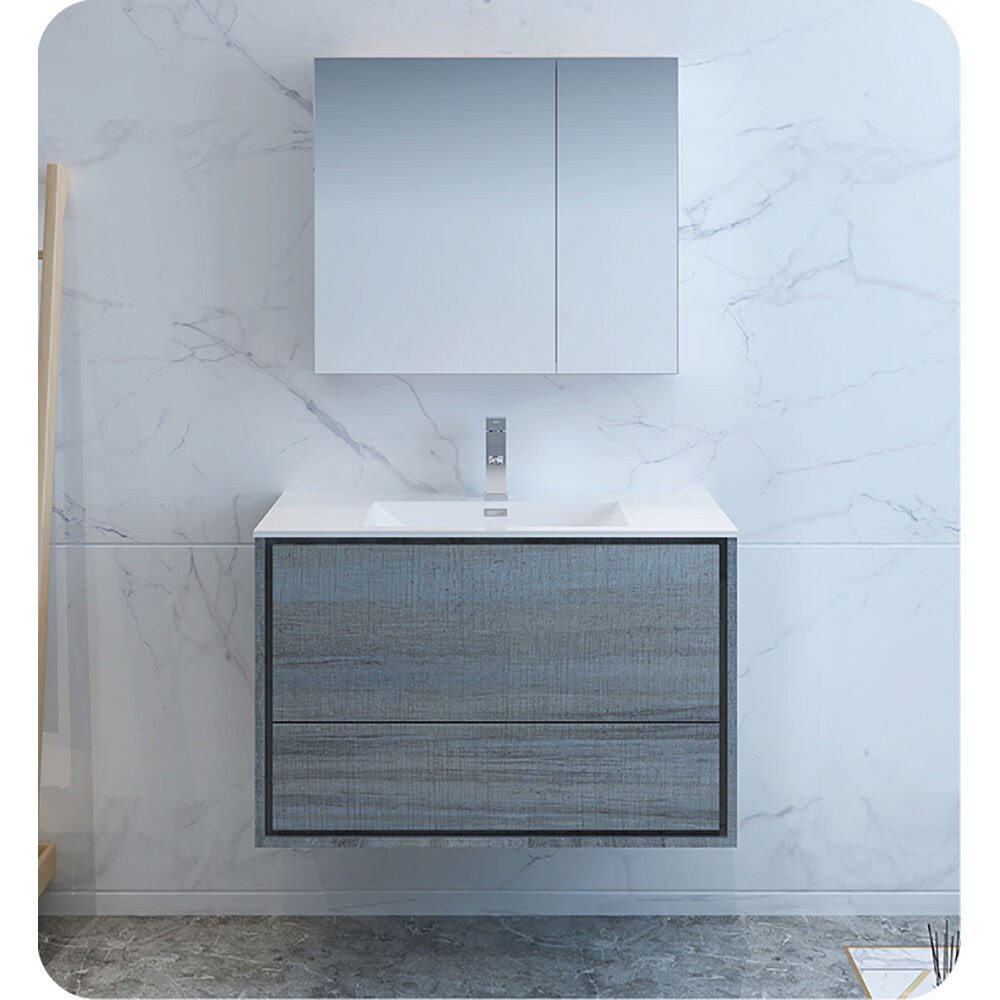 Fresca Catania 36-in Ocean Gray Floating Bathroom Vanity Base Cabinet ...