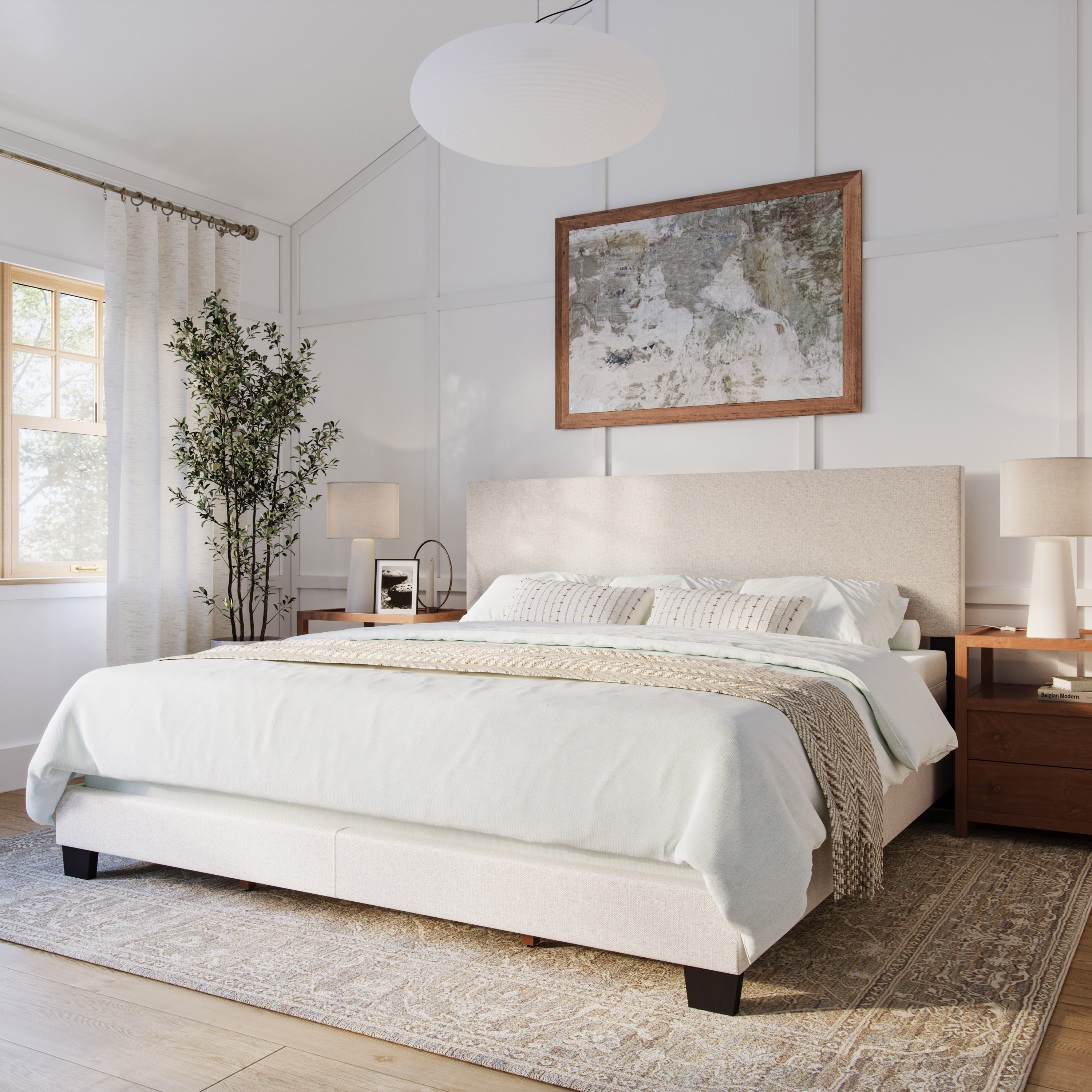 Celeste Beige Upholstered King Bed with Padded Headboard