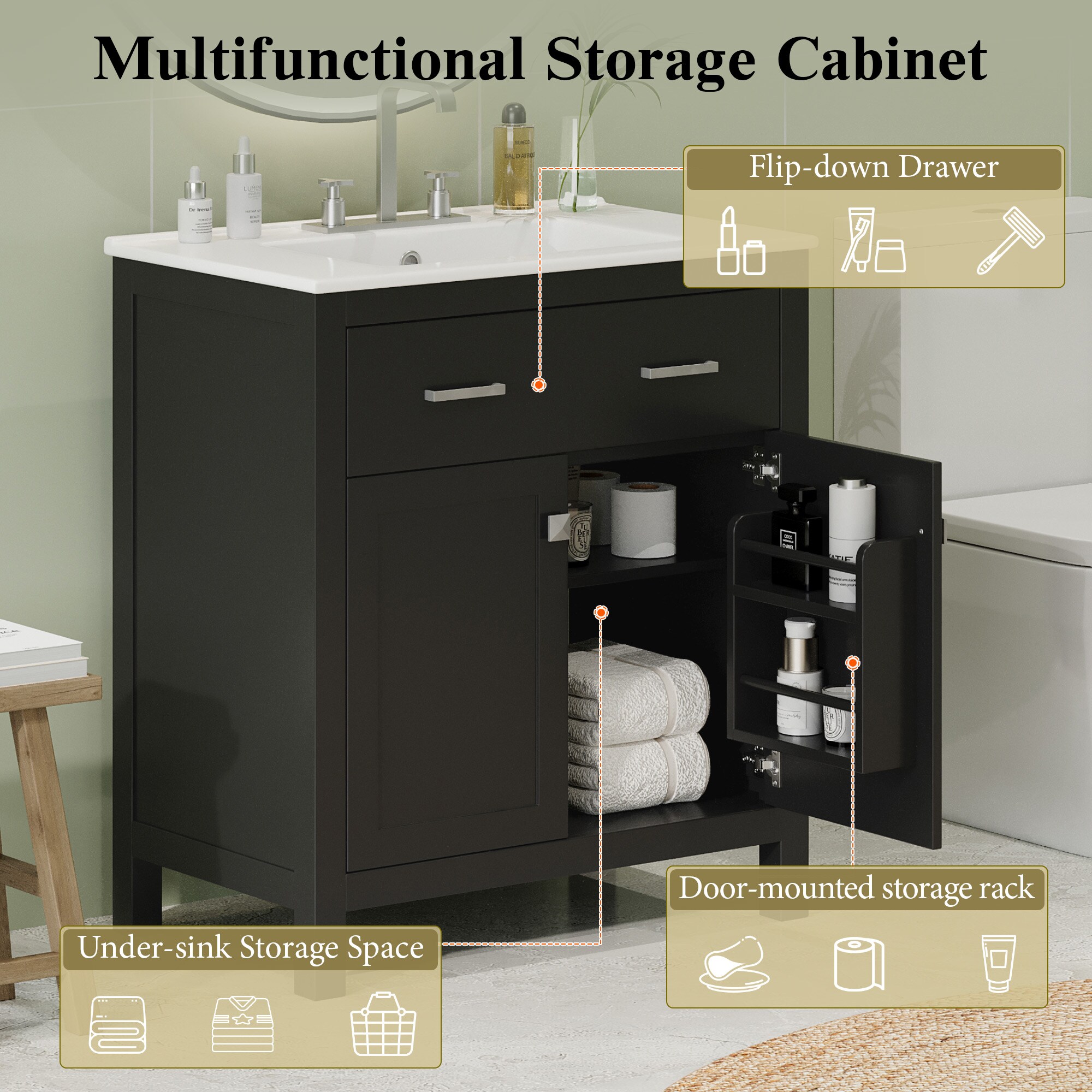WELLFOR TO-AL-BV36WH Bath-Vanity-Combo - View #6