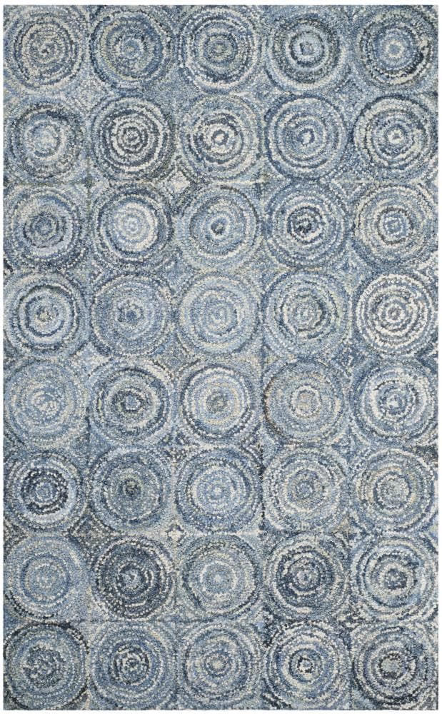 Blue Hand-Tufted Wool and Cotton 6' x 9' Area Rug