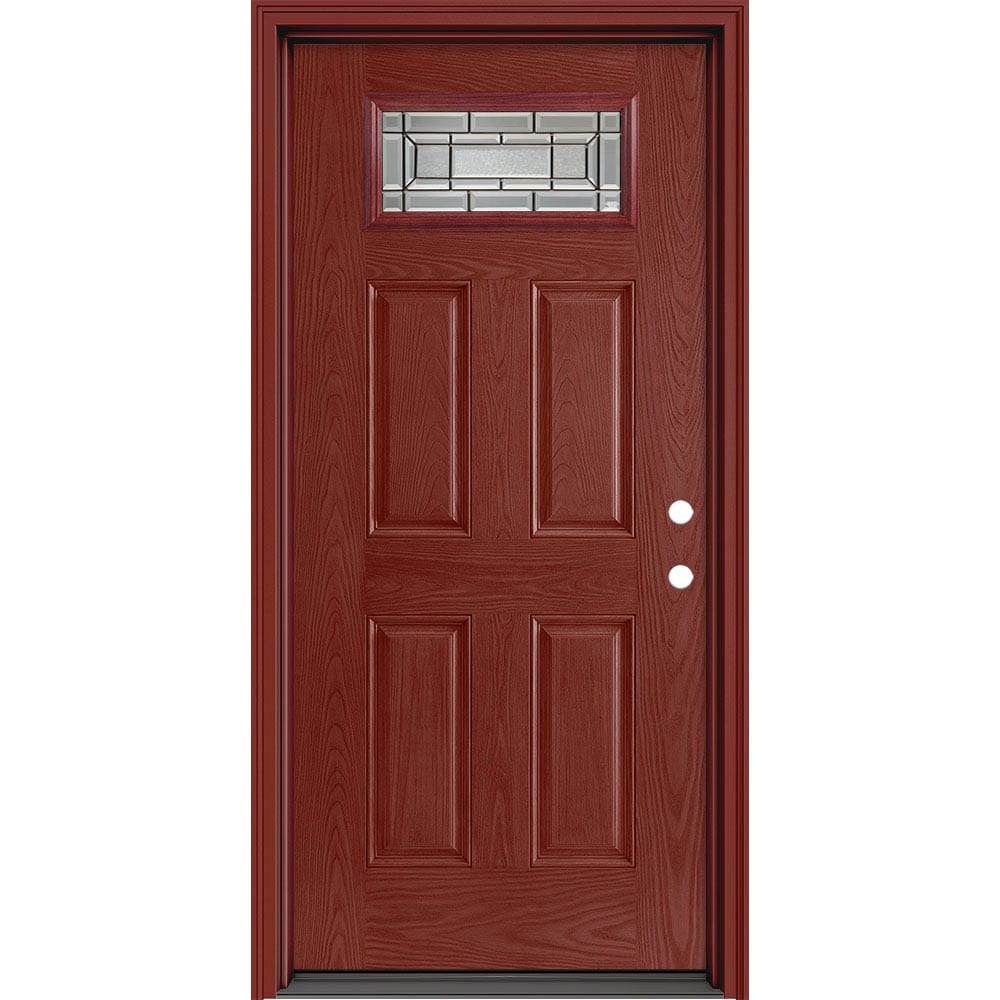 Masonite 633107 Sequence 36-in x 80-in x 4-9/16-in Fiberglass 1/4 lite Left-hand inswing Wineberry Painted Prehung Front Door with Brickmould Insulating core