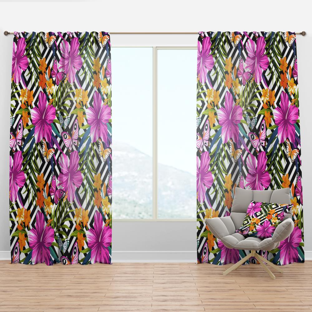 Designart CTN19300-52-108 108-Inches Purple Floral Room darkening Thermal lined Rod pocket Single curtain panel