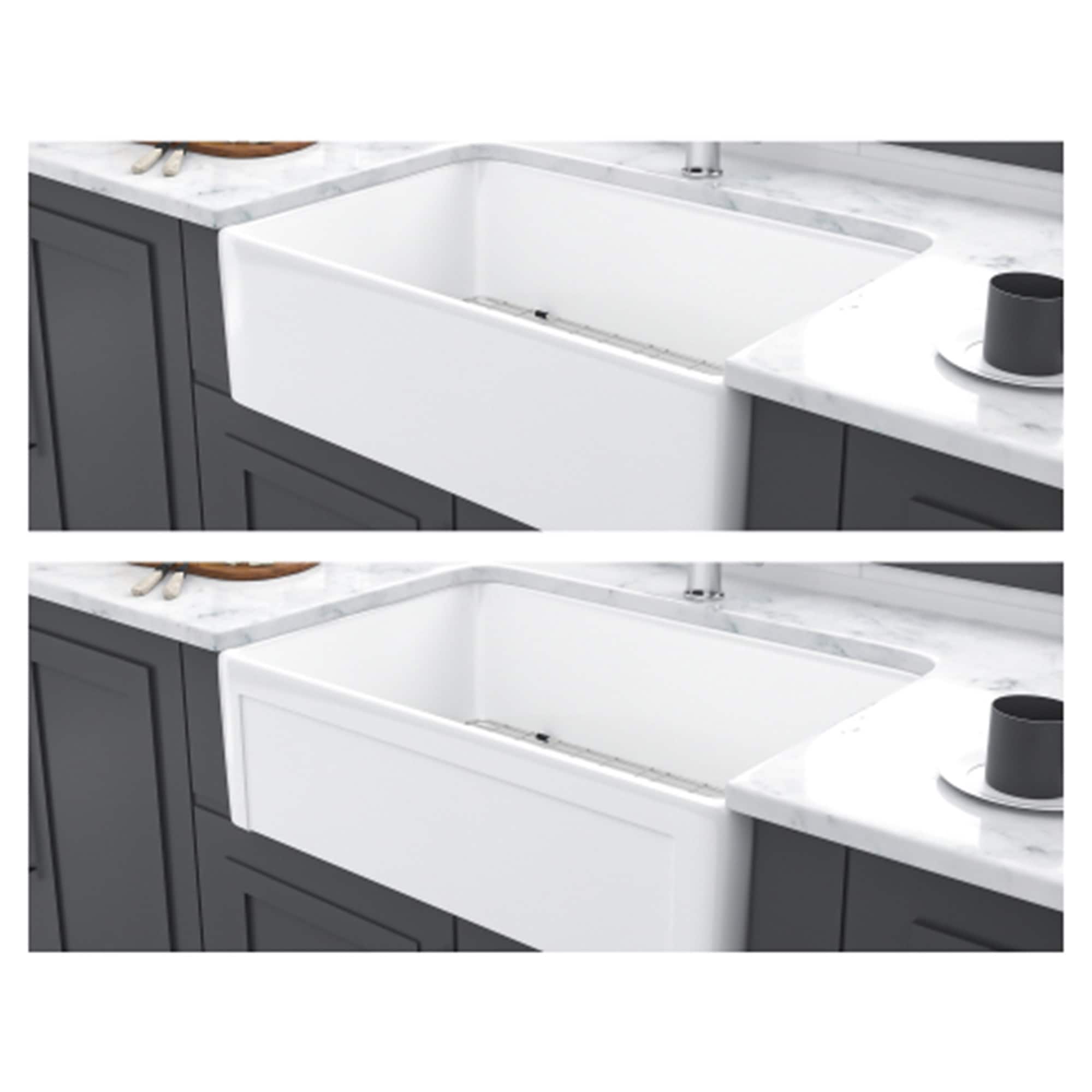 Afoxsos White Farmhouse Kitchen Sink 30 x 20 x 10 Inch Ceramic Apron Front Reversible Single Bowl Deep Basin Includes Stainless Steel Grid