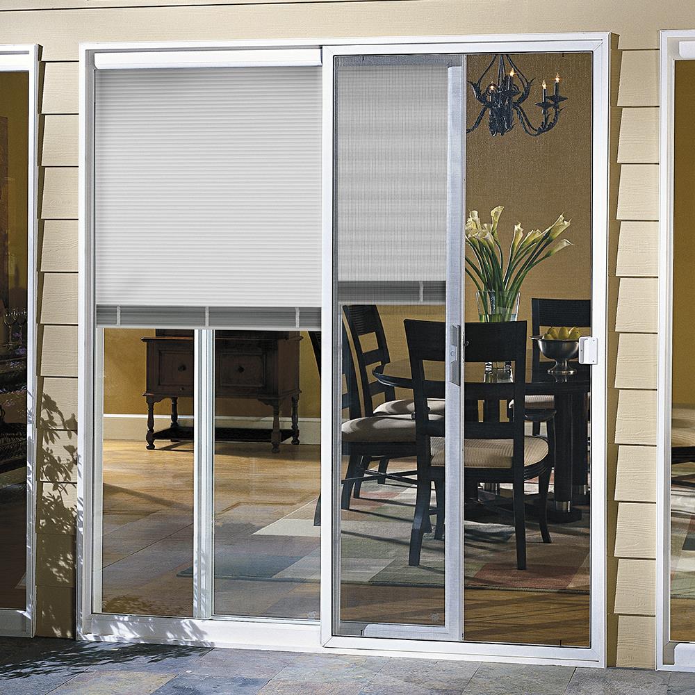 ThermaStar by Pella 72-in x 80-in Tempered Blinds Between The Glass Vinyl  Left-Hand Sliding Patio Door at Lowes.com