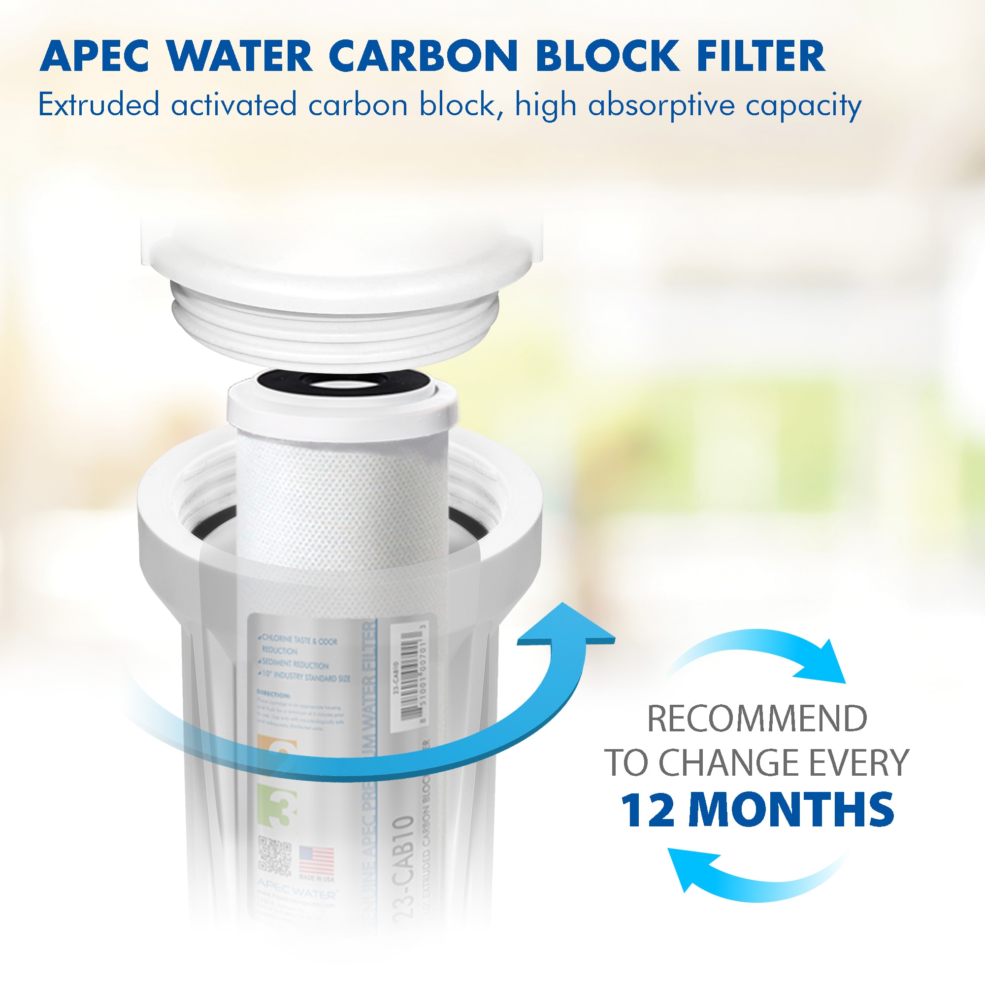10-Inch White Carbon Block Water Filter for Under Sink