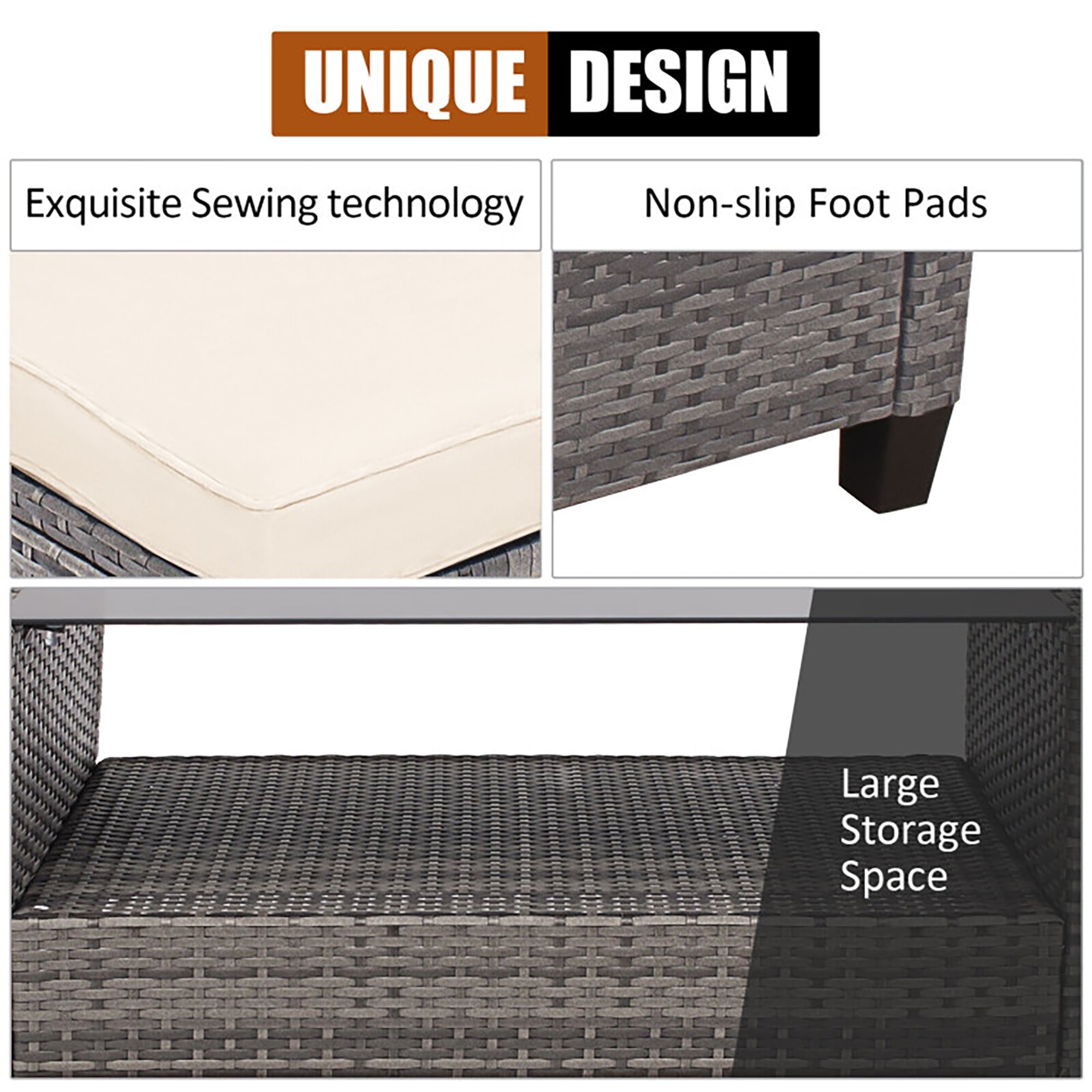 Off-White 5-Person PE Rattan Patio Furniture Set with Cushions and Glass Table
