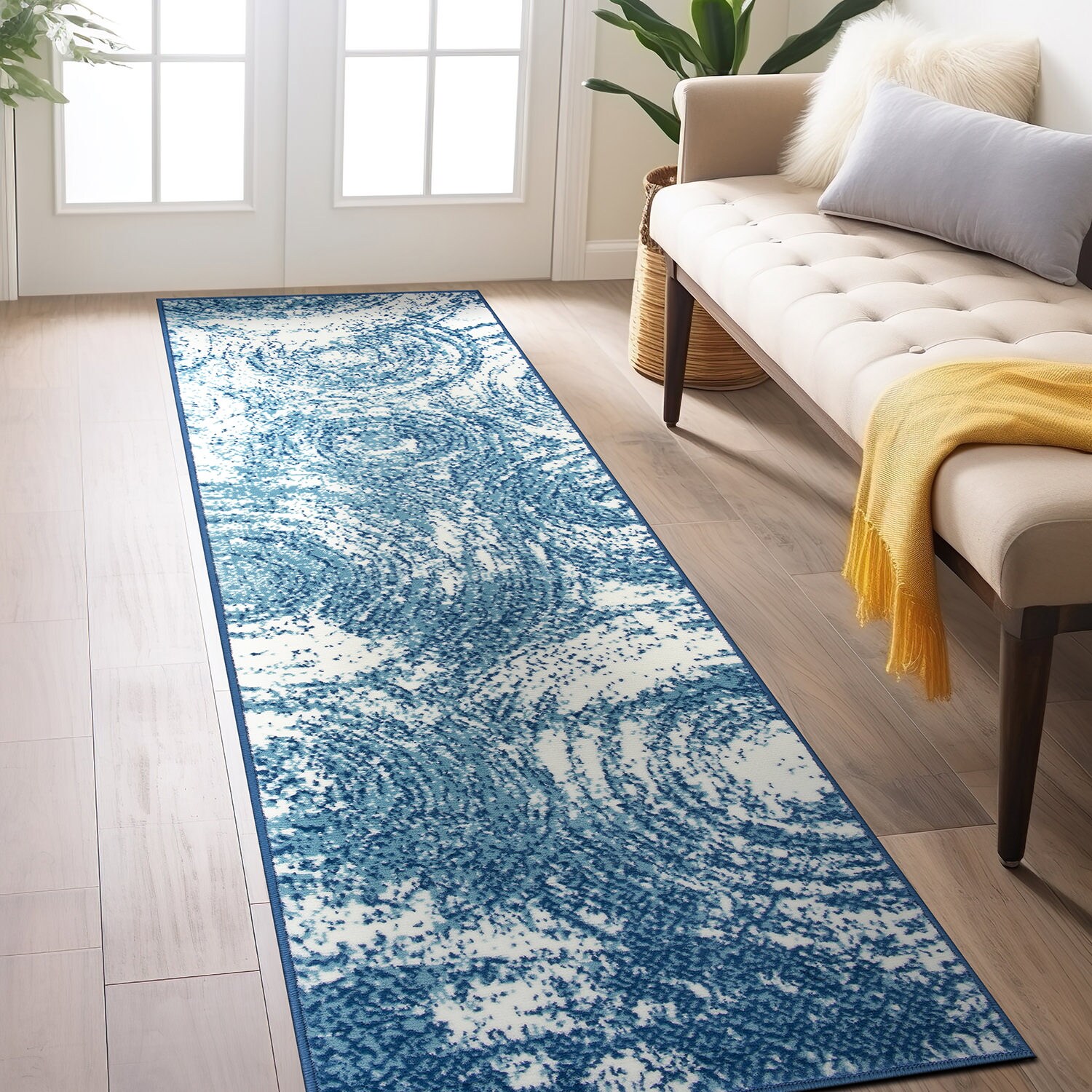 World Rug Gallery 3002BLUE2X7 2 x 7 (ft) Loomed Polypropylene Blue Rectangular Indoor Abstract Runner rug