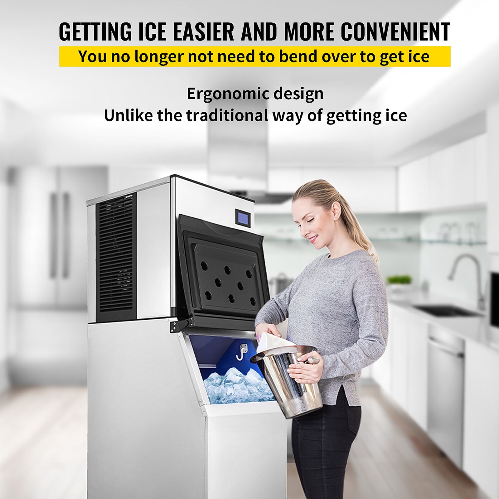 Ice Maker Machine Commercial350lbs/24H Industrial Ice Machine with 350lbs Ice Bin, 22 inch Air Cooled Stainless Steel Ice Cube Maker for Restaurant/