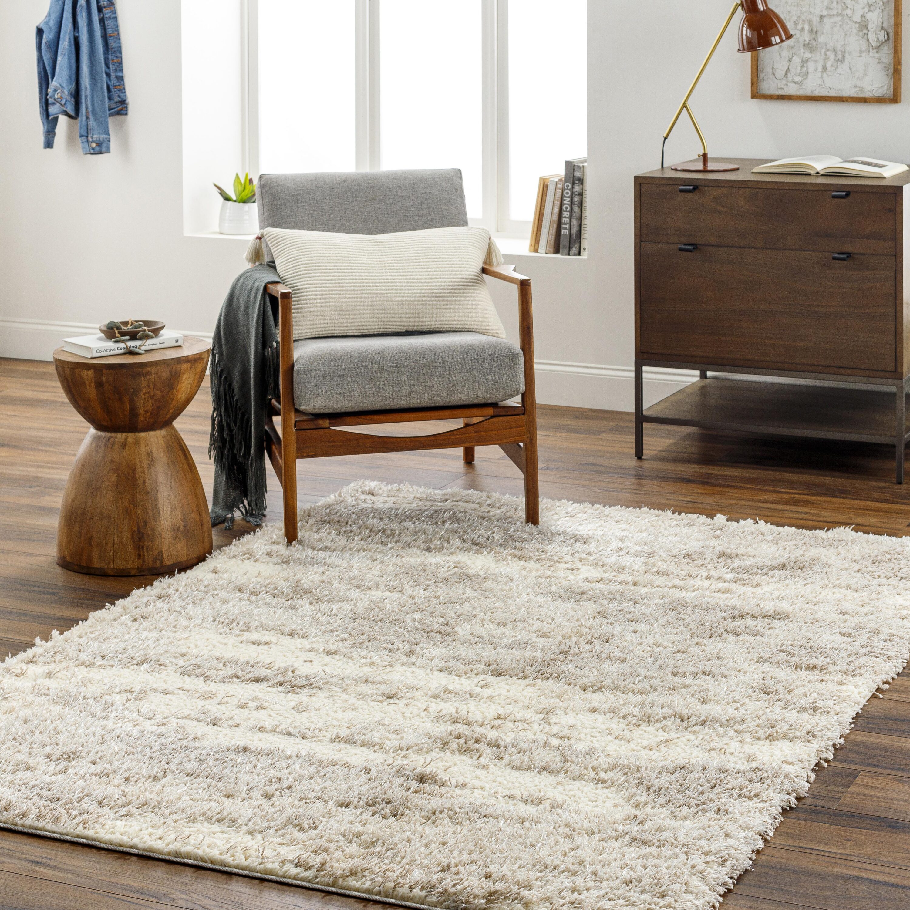 Livabliss EVP2304-537 Everton Plus 5 x 7 (ft) Flatweave Off-white Rectangular Indoor Mid-Century Modern Pet Friendly Area rug