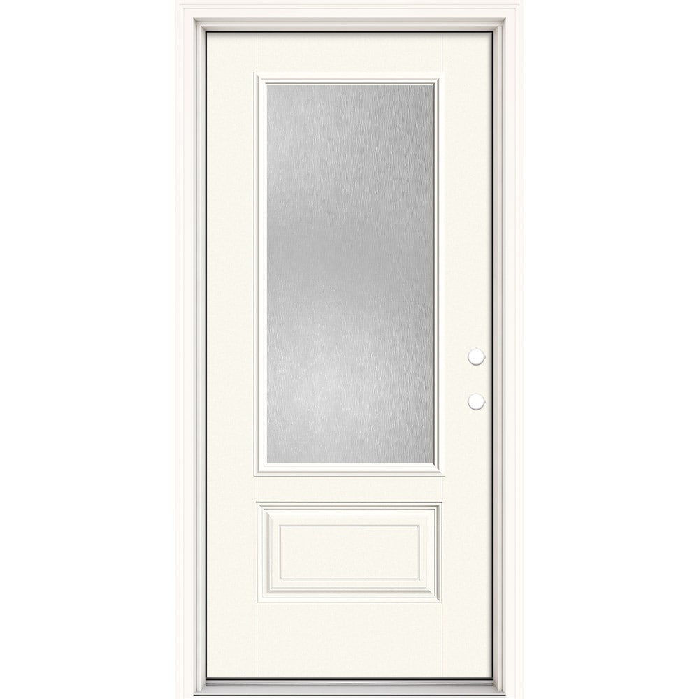 Masonite 630646 Performance Door System 32-in x 80-in x 4-9/16-in Fiberglass 3/4 lite Left-hand inswing Modern White Painted Prehung Front Door with Brickmould Insulating core