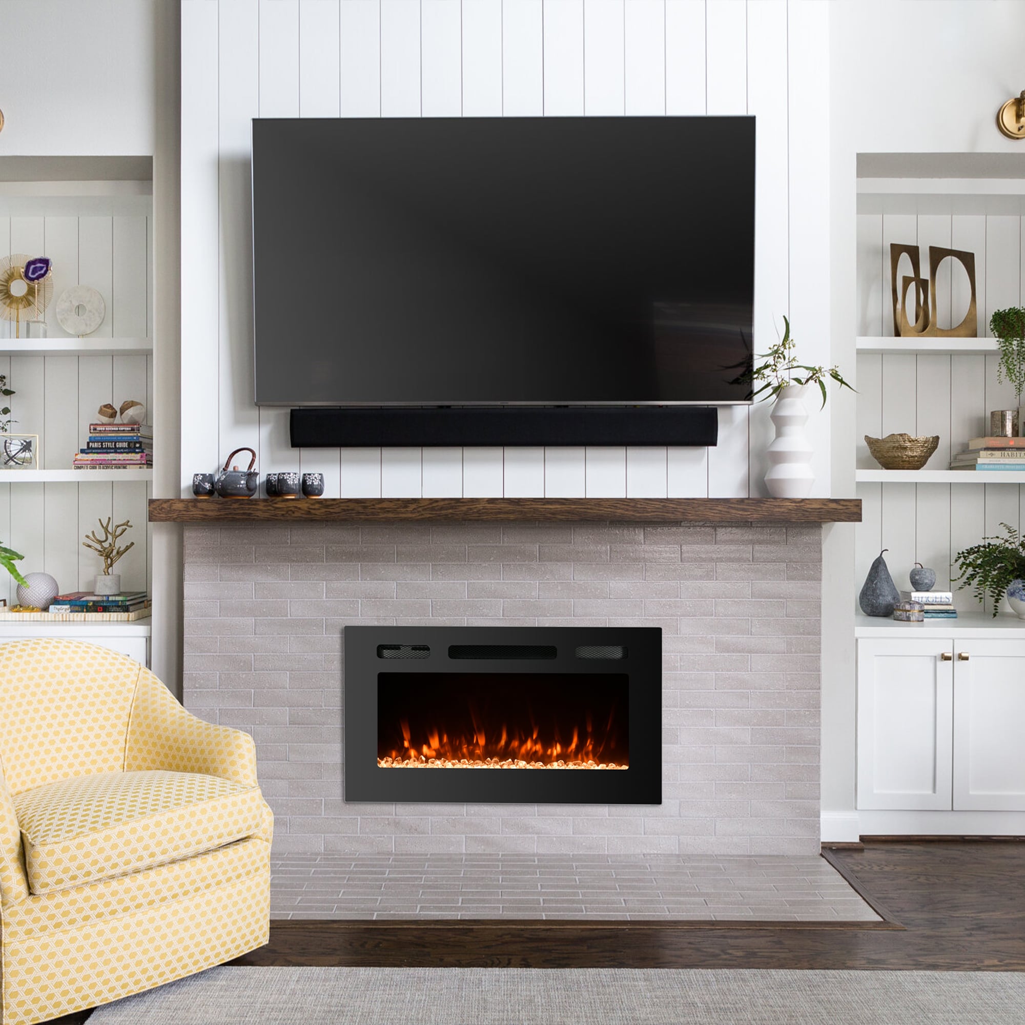 GZMR 30-in W Black LED Electric Fireplace GZWF-EF30R Sansujyuku sansujyuku.com