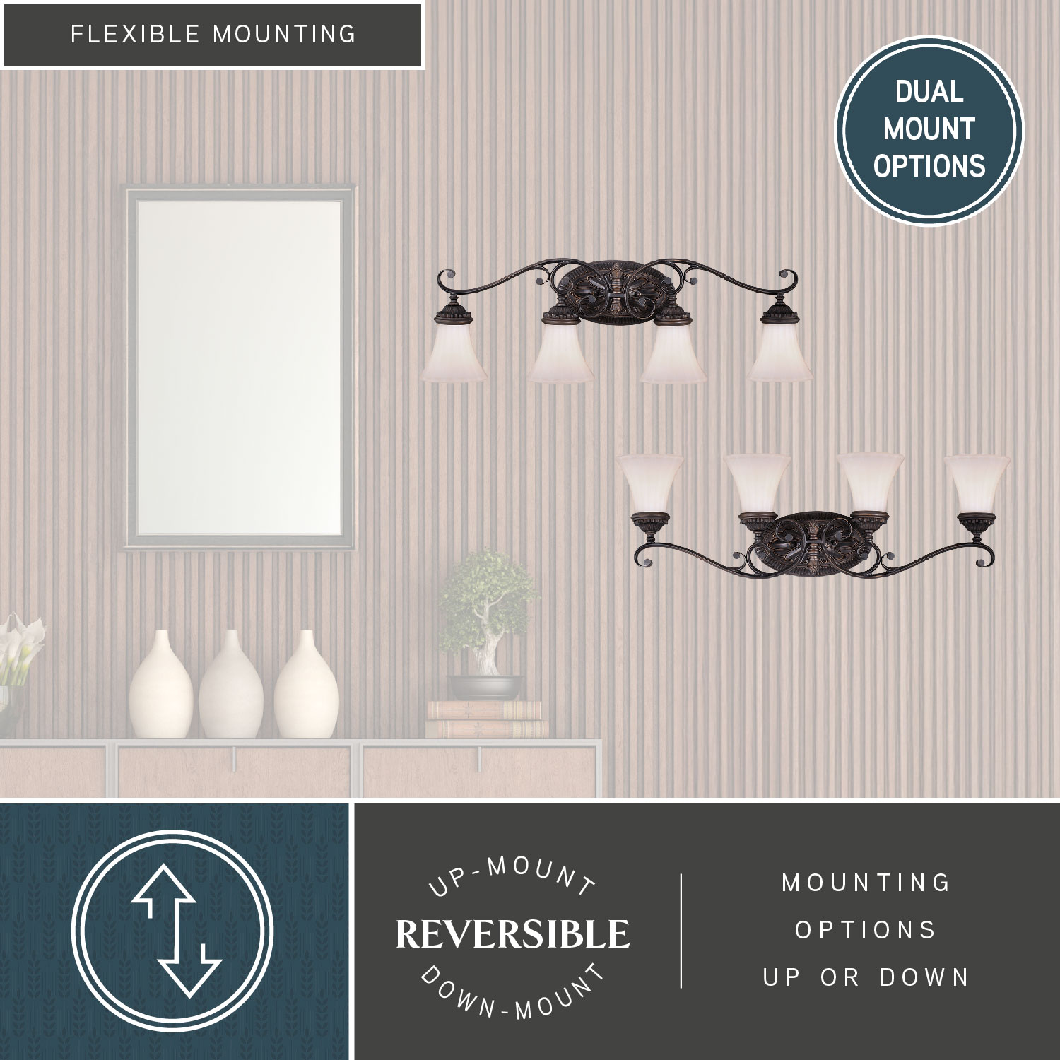 Avenant Traditional Venetian Bronze 4-Light Vanity with Etched White Glass