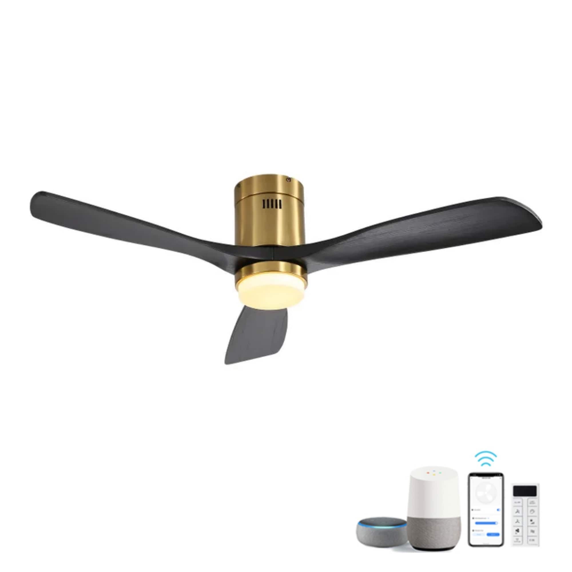 SINOFURN 52-in Gold LED Flush Mount Ceiling Fan and Remote Control ...