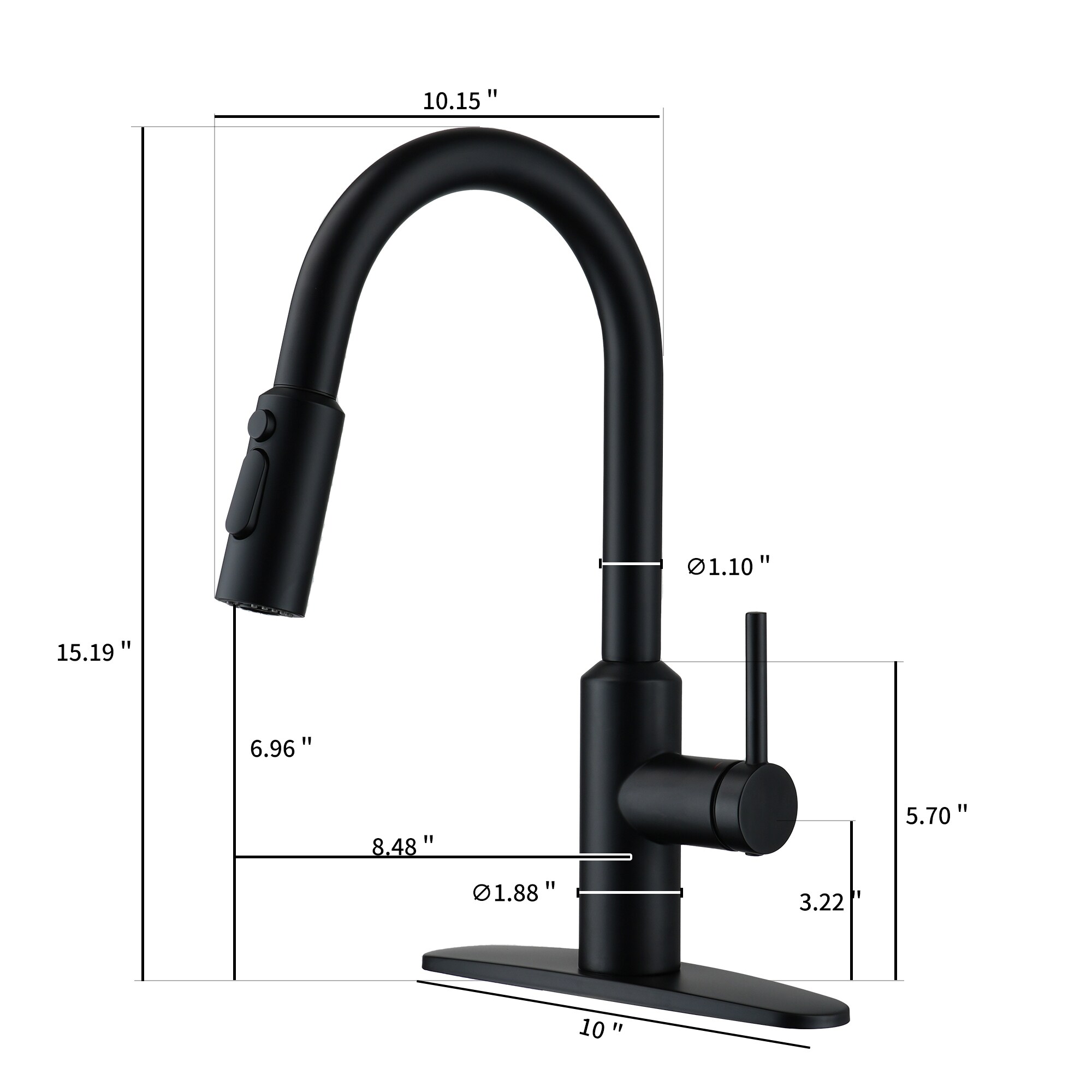 Clihome Kitchen Faucet Matte Black Single Handle Pull-down Kitchen ...