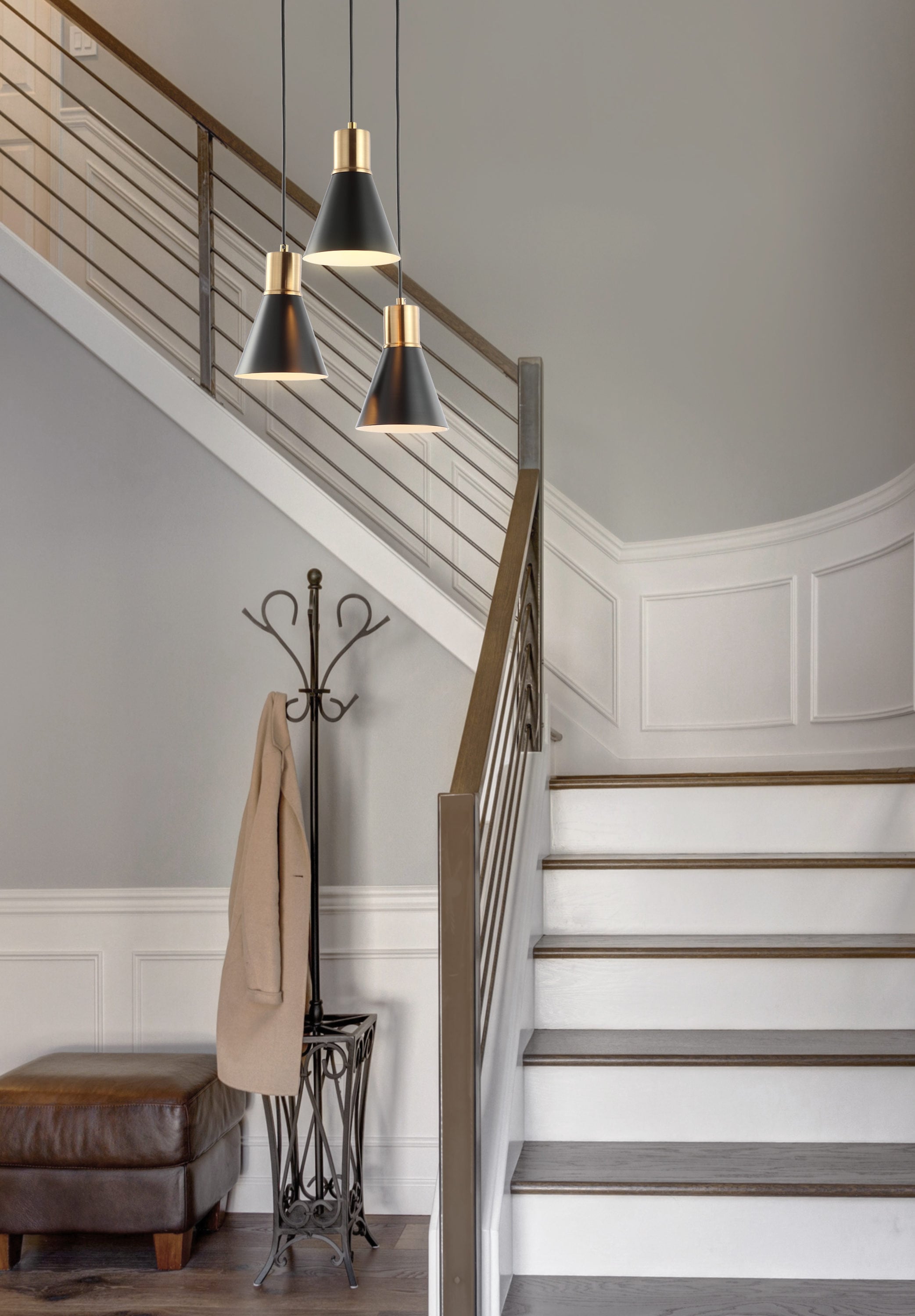 Apollo 15" Black and Brass Gold Metal Cluster LED Pendant Light