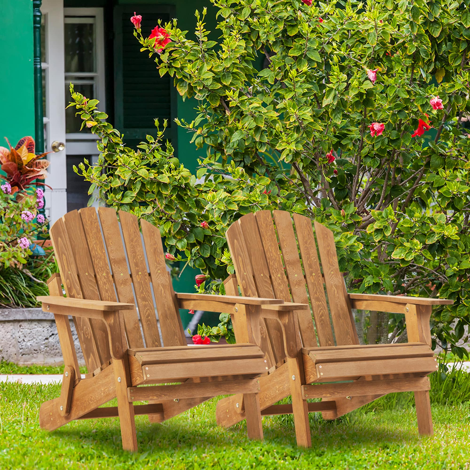 ModernLuxe Light Brown Wood Frame Stationary Adirondack Chair With ...