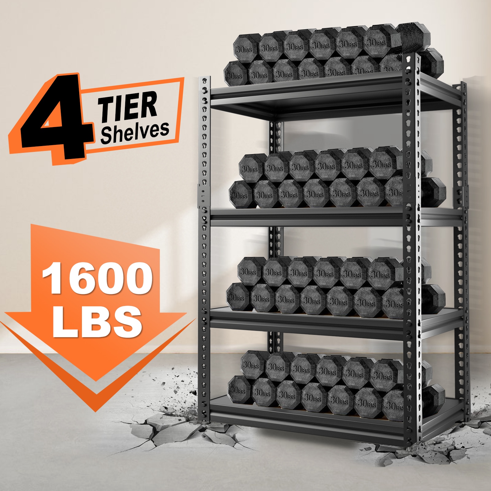 Esazn I1600052-BK-MLYU 4 -Tier Heavy Duty Black Steel Utility shelving unit ( 32-in W x 16-in D x 63-in H )