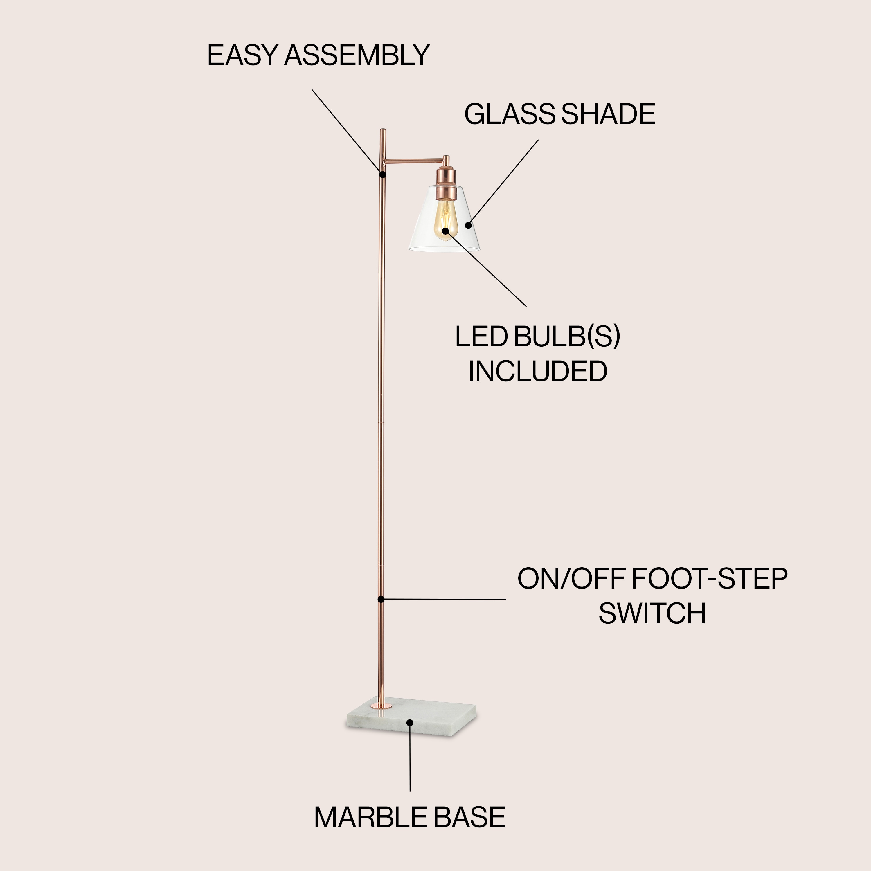 Edison 55" Polished Gold Metal Floor Lamp with Clear Glass Shade