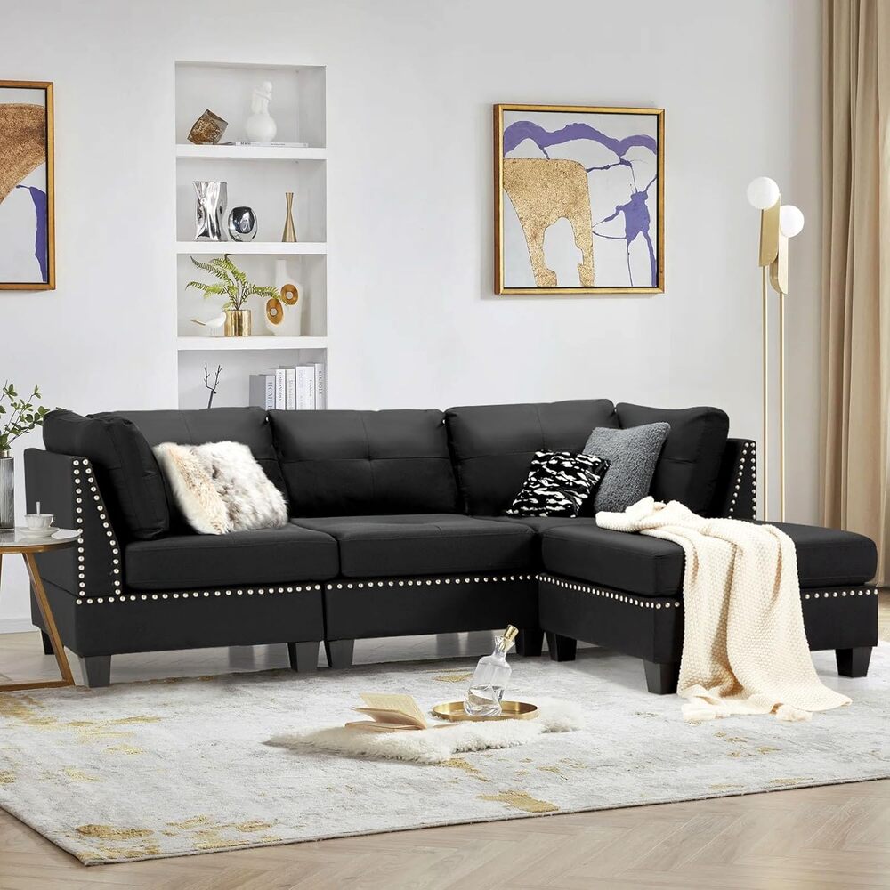 AECOJOY 13145BK-LS01 88.6-Inches Modern Black 4 -seater Sectional arm with tablet