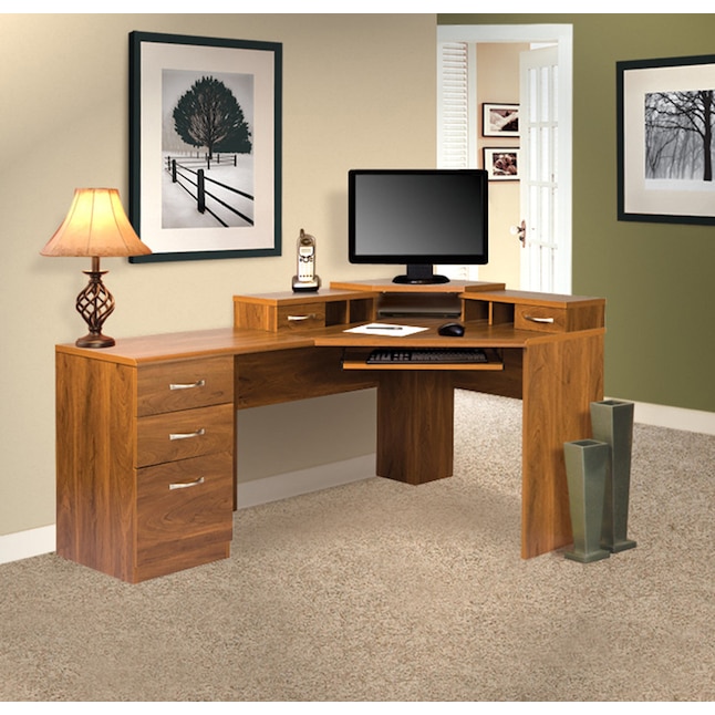 Oshome Os Home And Office Model 22115k, Oak Corner Computer Desk With Keyboard Tray