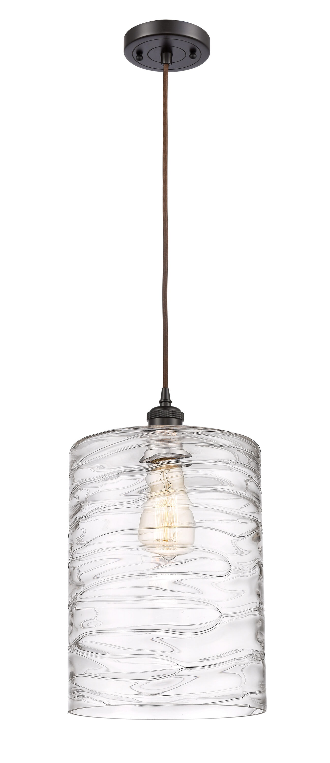 Cobbleskill Oil Rubbed Bronze Industrial Textured Glass Drum Medium Hanging Pendant Light | - Innovations Lighting 516-1P-OB-G1113-L