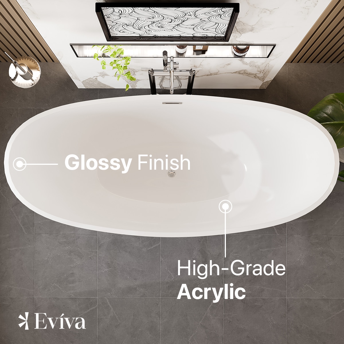 Bella 60" Glossy White Acrylic Freestanding Bathtub