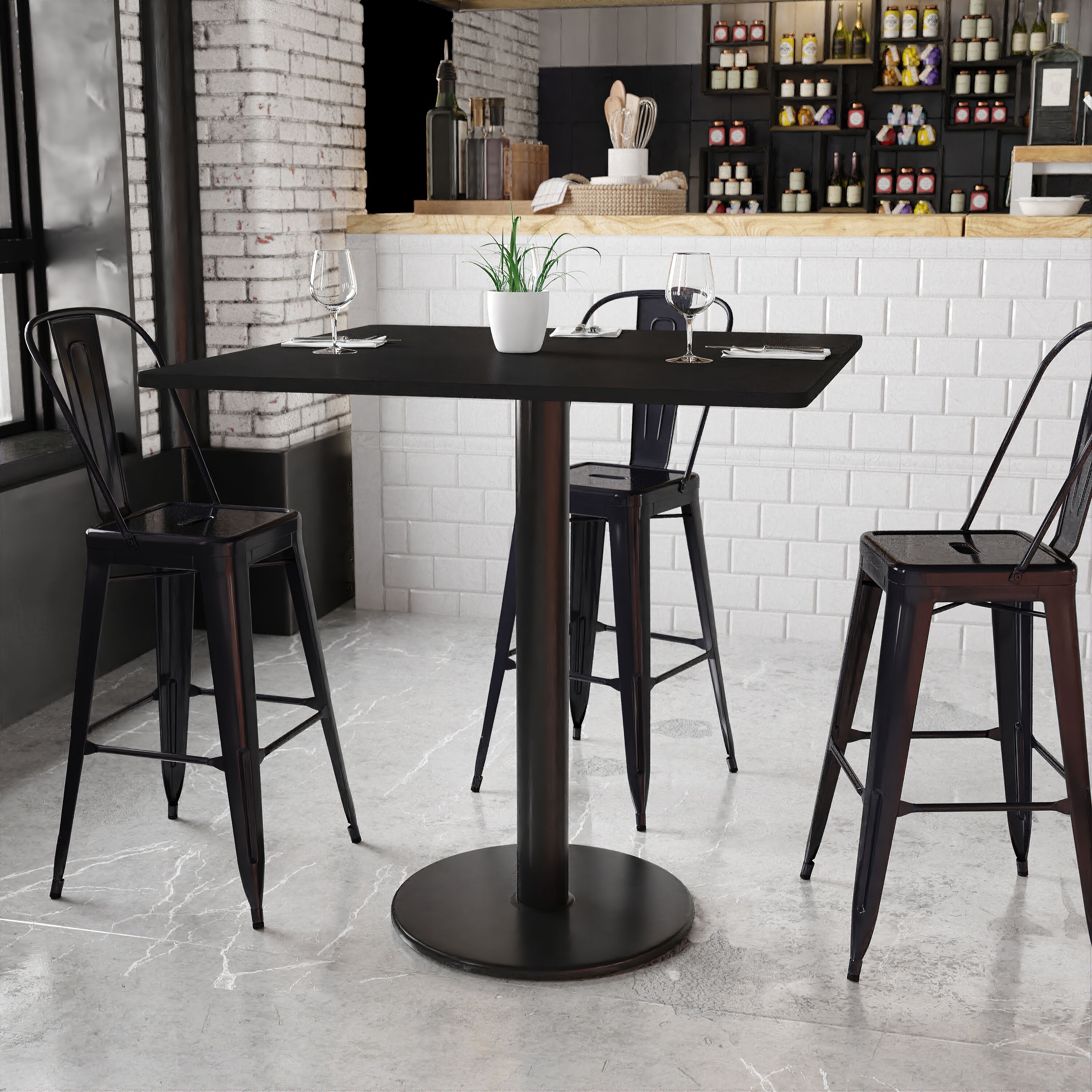 Flash Furniture 889142005681 Black Contemporary/Modern Bar Table, Wood veneer with Black Metal Pedestal Base 42-Inches L x 43.13-Inches H