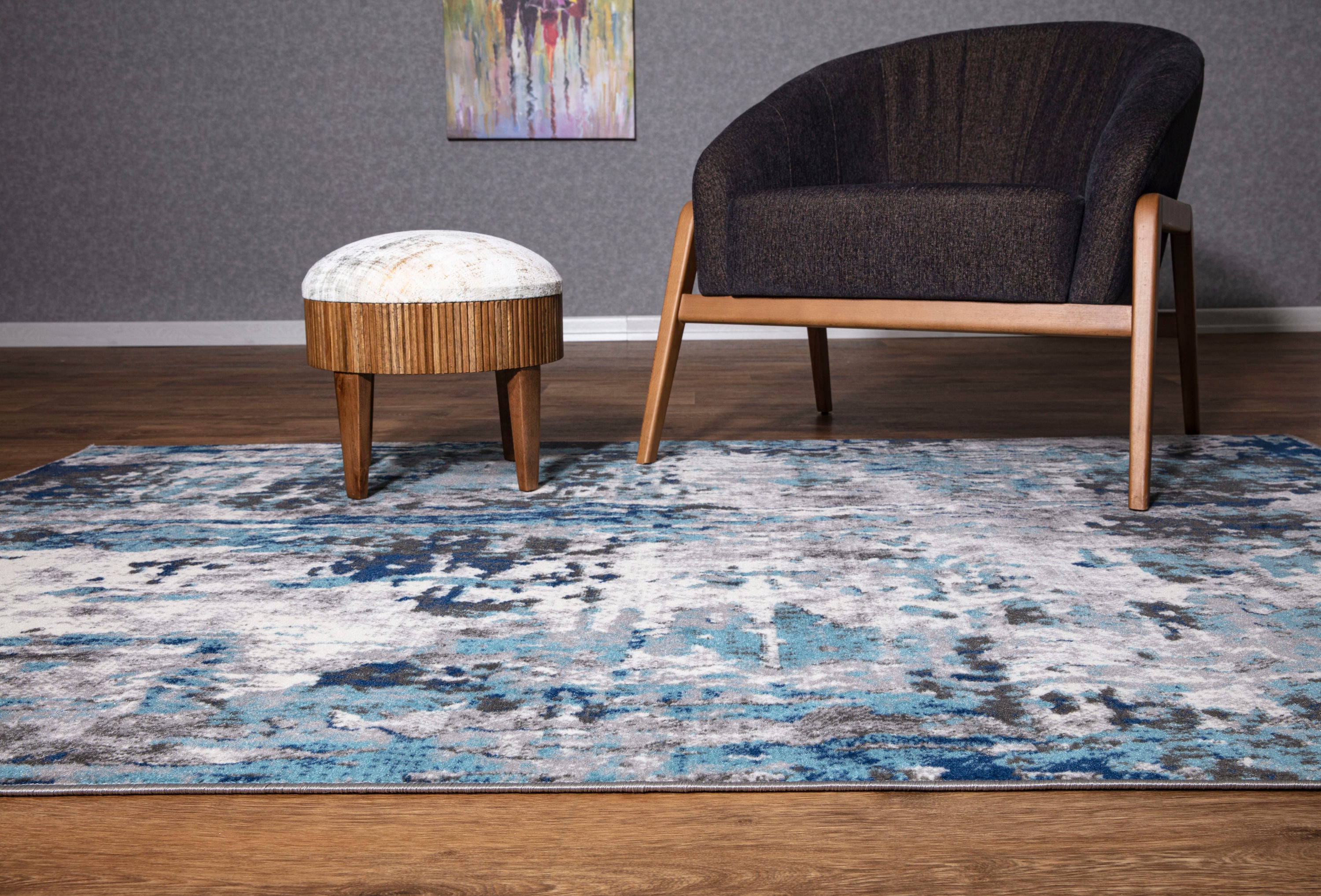 World Rug Gallery Distressed Modern Abstract Area Rug - Blue 5' x 7