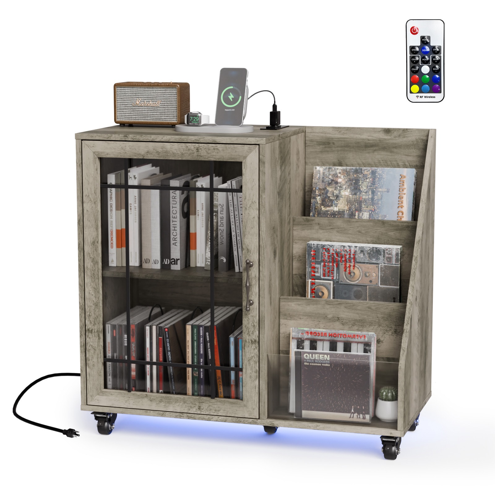 Outopee LO1G52005256 Gray Contemporary/Modern MDF Media Cabinet